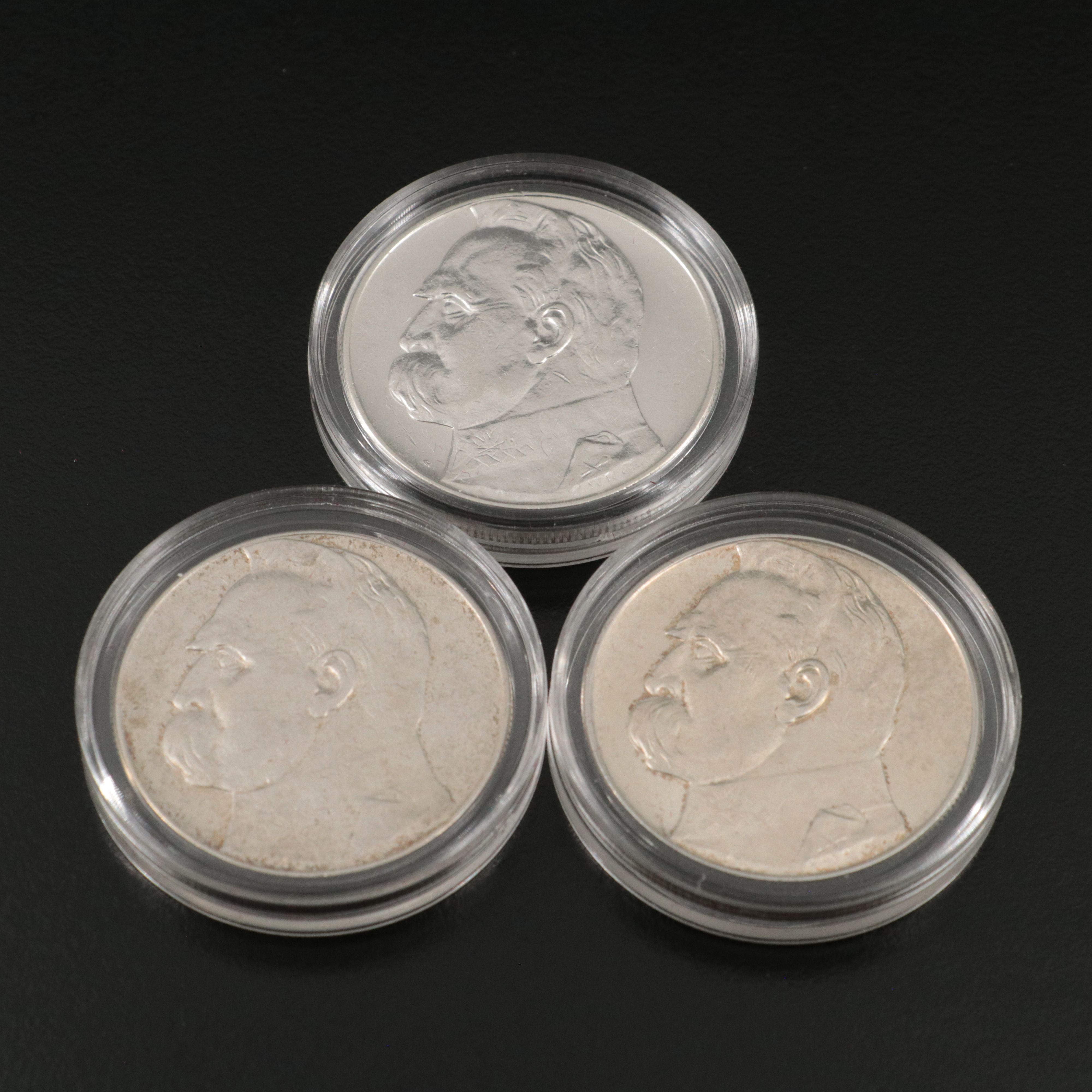 Six Poland Commemorative Silver Ten Zoltych Coins from the 1930's