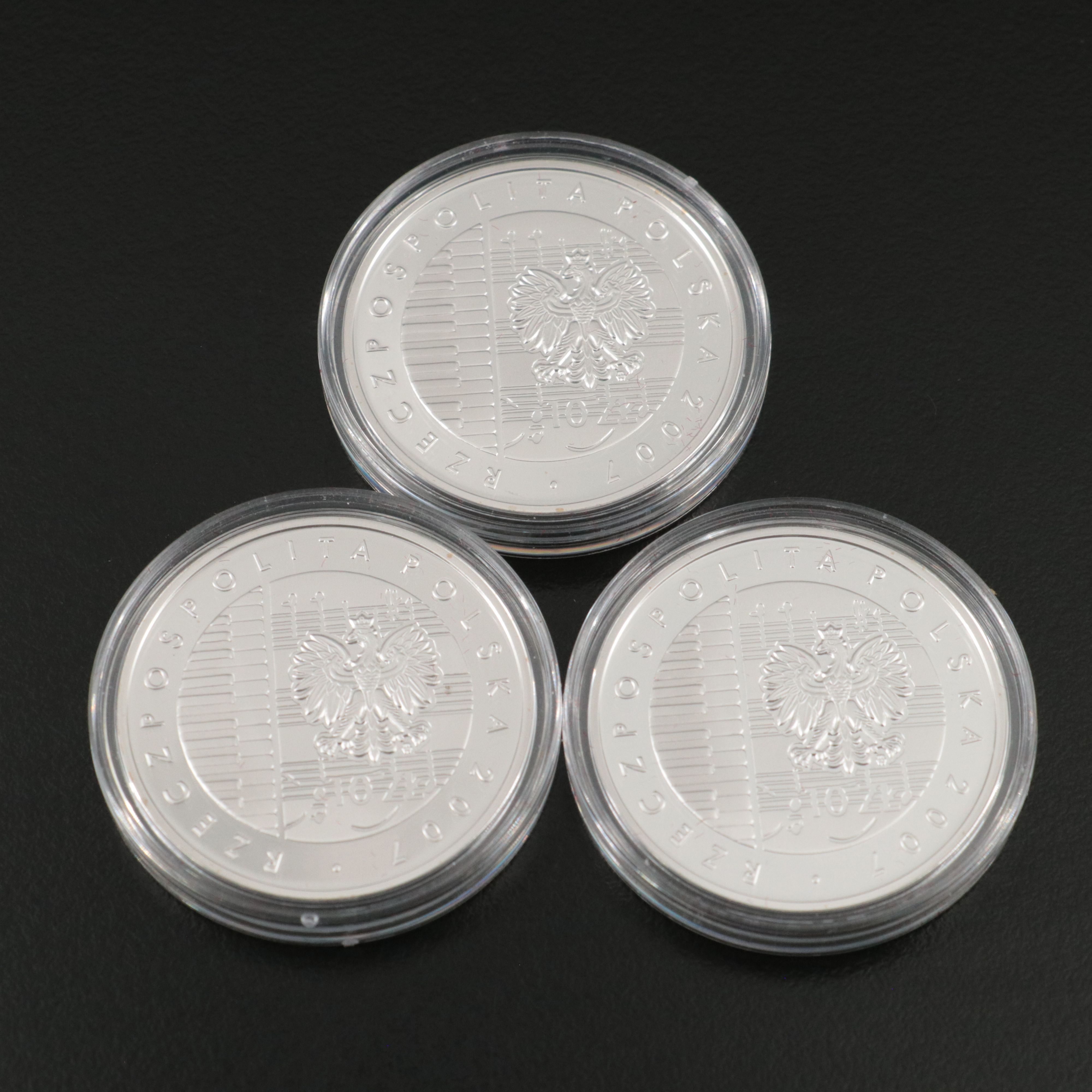 Five Different Poland Modern Commemorative Silver 10 Zt Coins