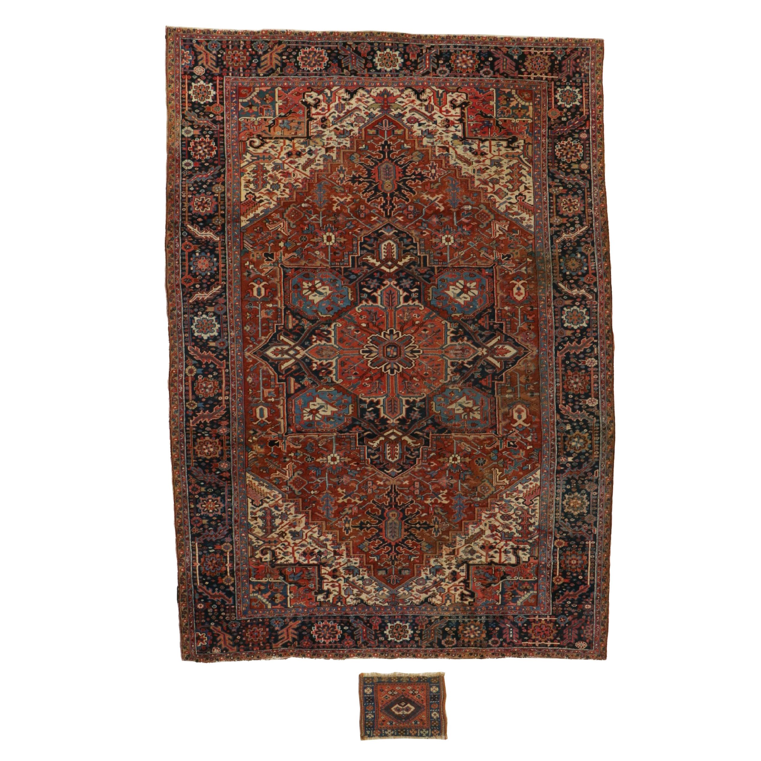 9'9 x 13'10 Hand-Knotted Persian Heriz Room-Sized Rug with Floor Mat