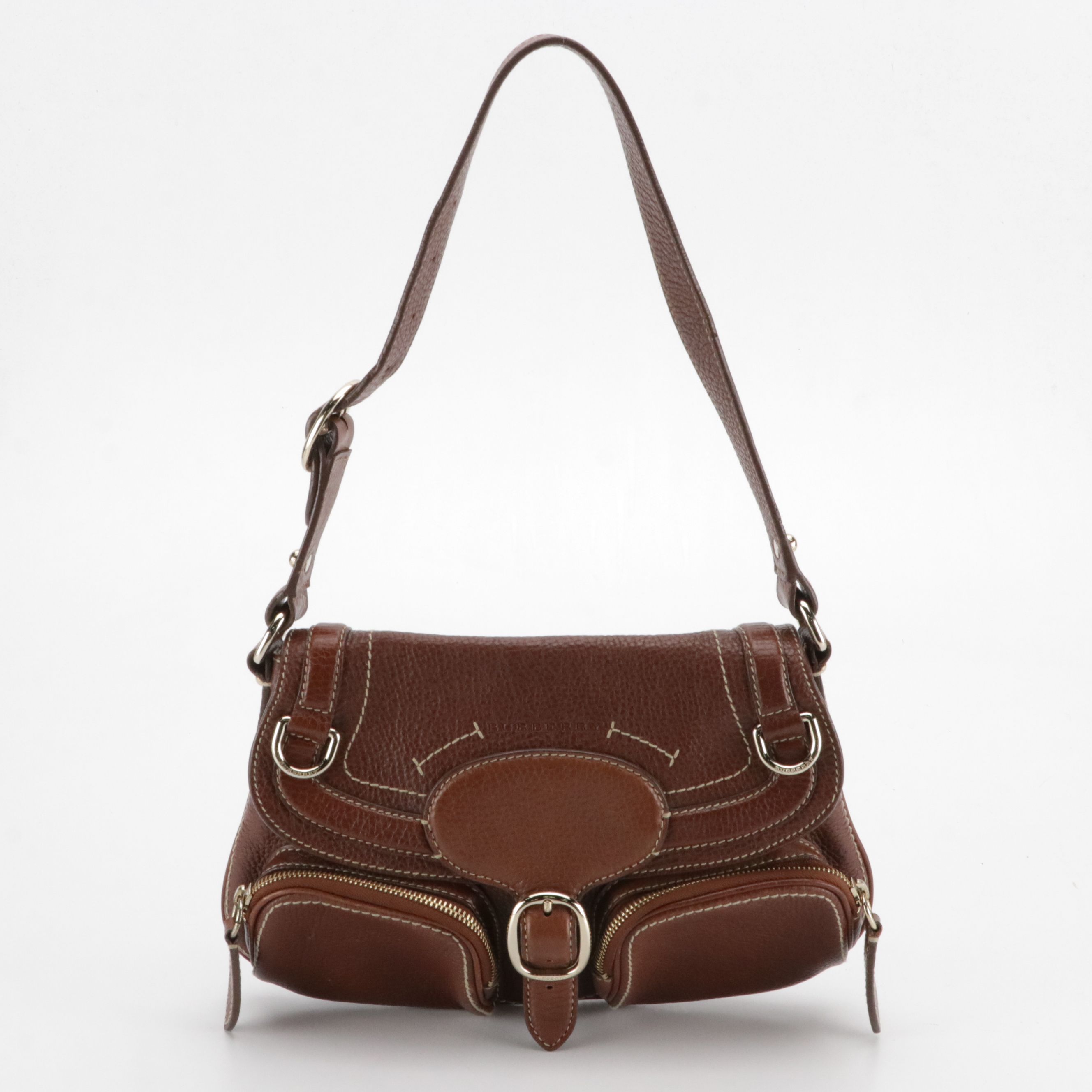 Burberry Brown Grain Leather Front-Flap Shoulder Bag