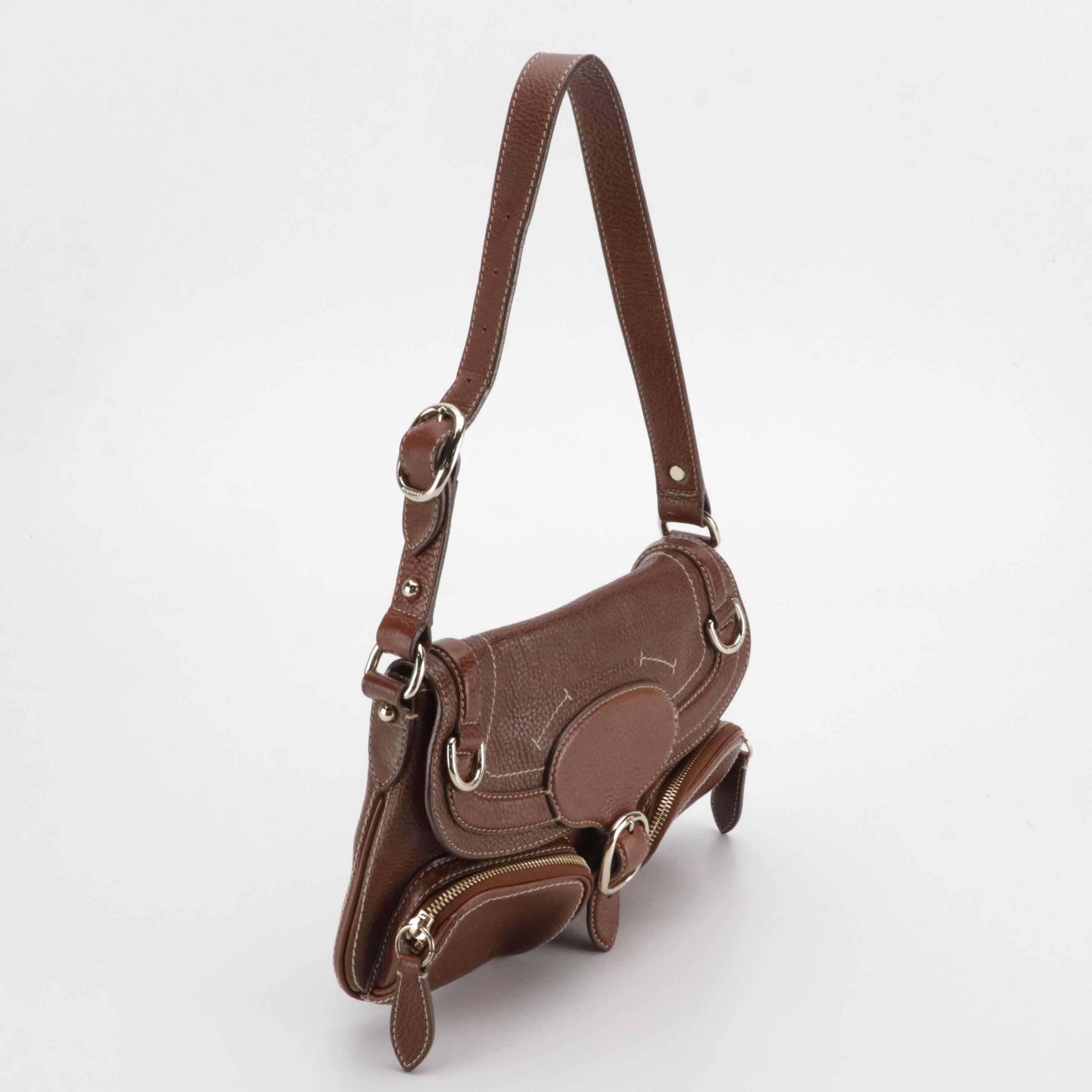 Burberry Brown Grain Leather Front-Flap Shoulder Bag