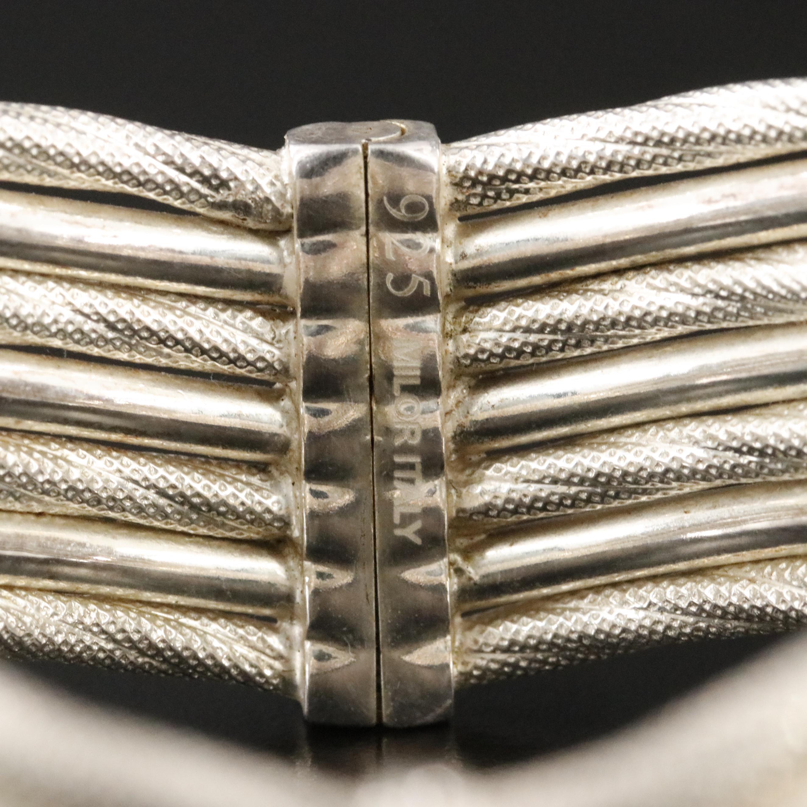 Sterling Wave Bangle with Knurled Accents