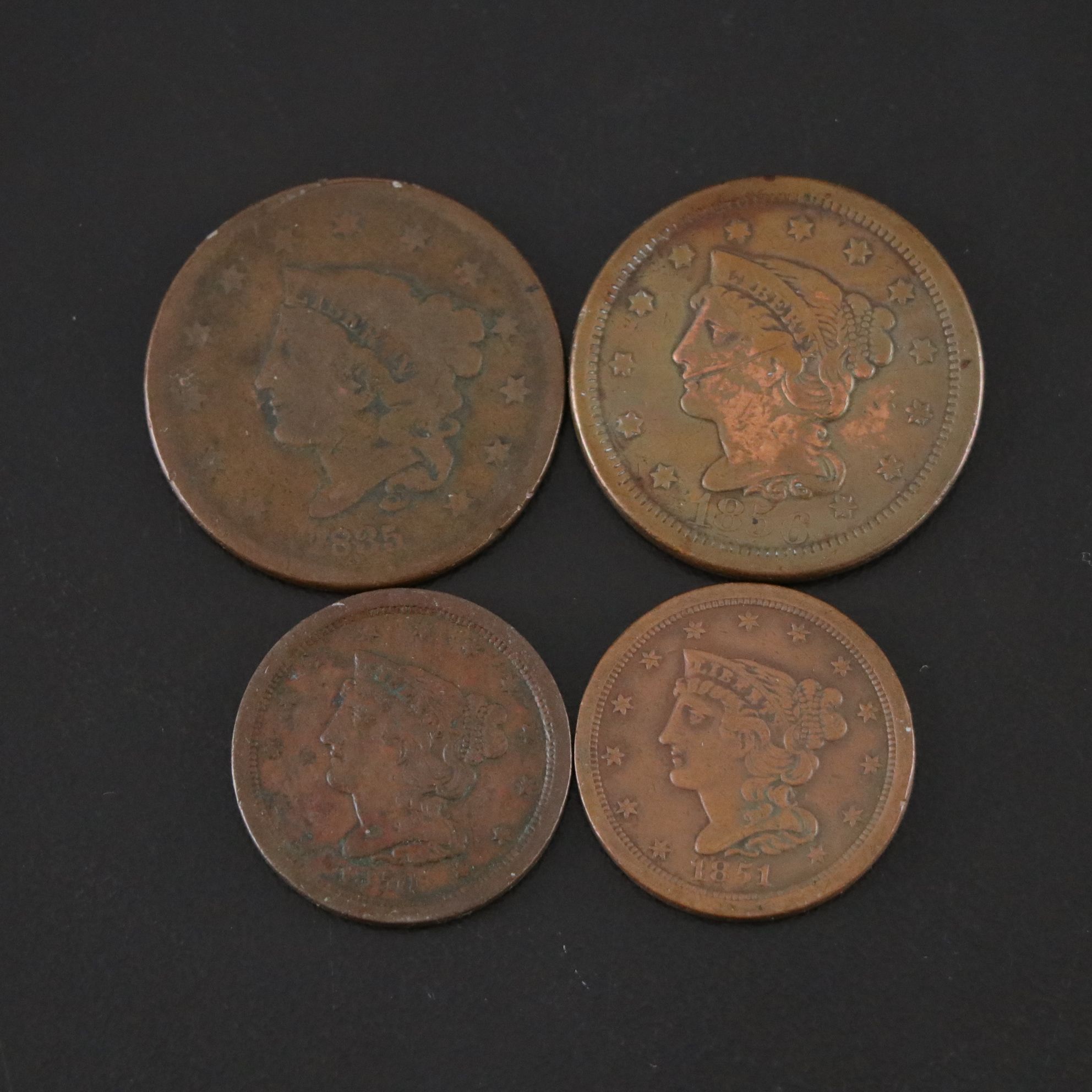 Braided Hair Cent & Half Cent Coins with Coronet Head Large Cent