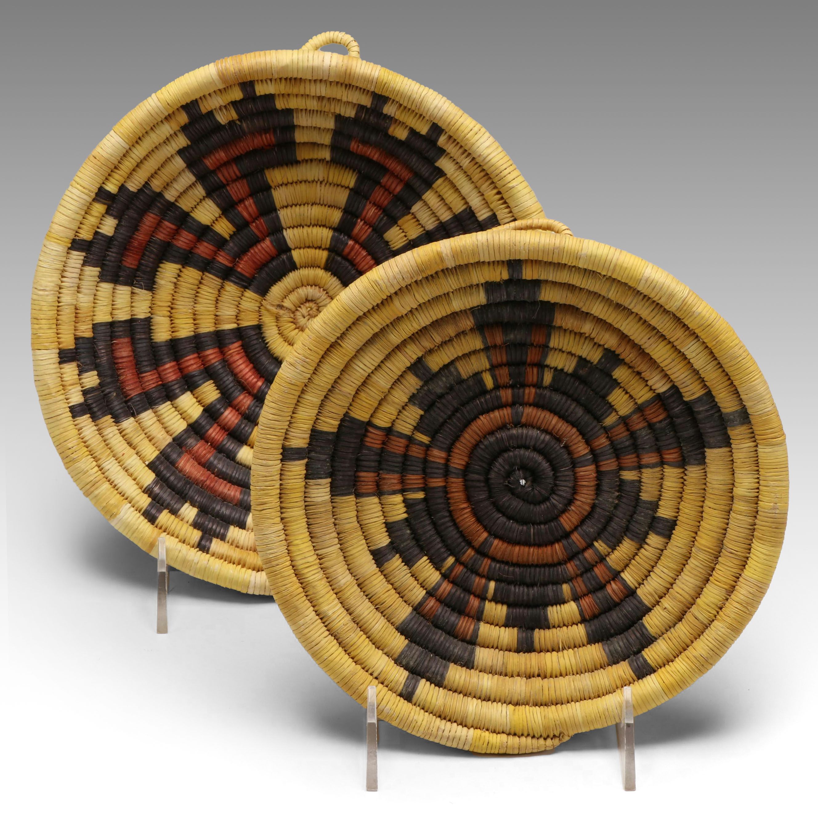 Hopi Second Mesa Woven Yucca and Galleta Grass Coiled Plaque and Basket