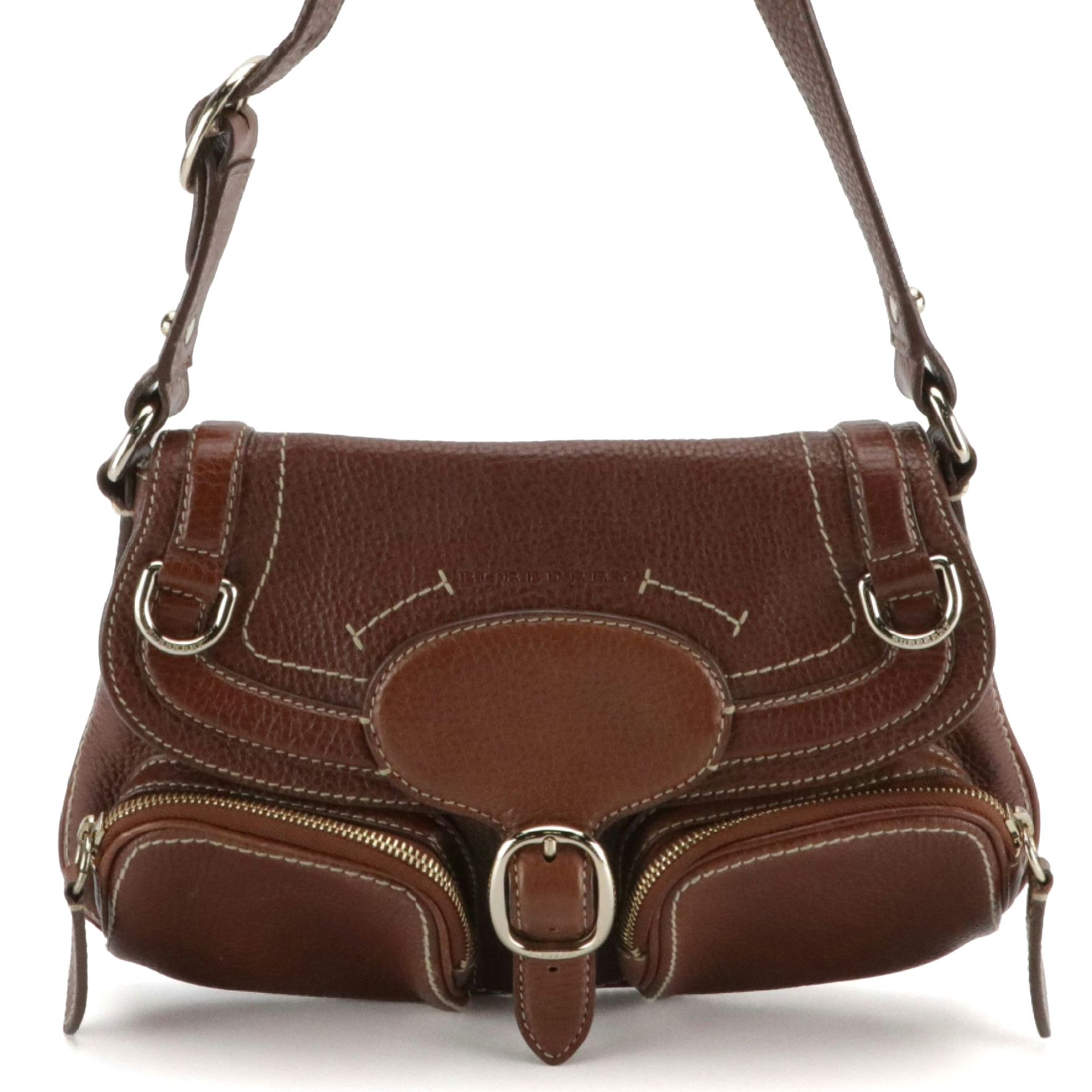 Burberry Brown Grain Leather Front-Flap Shoulder Bag
