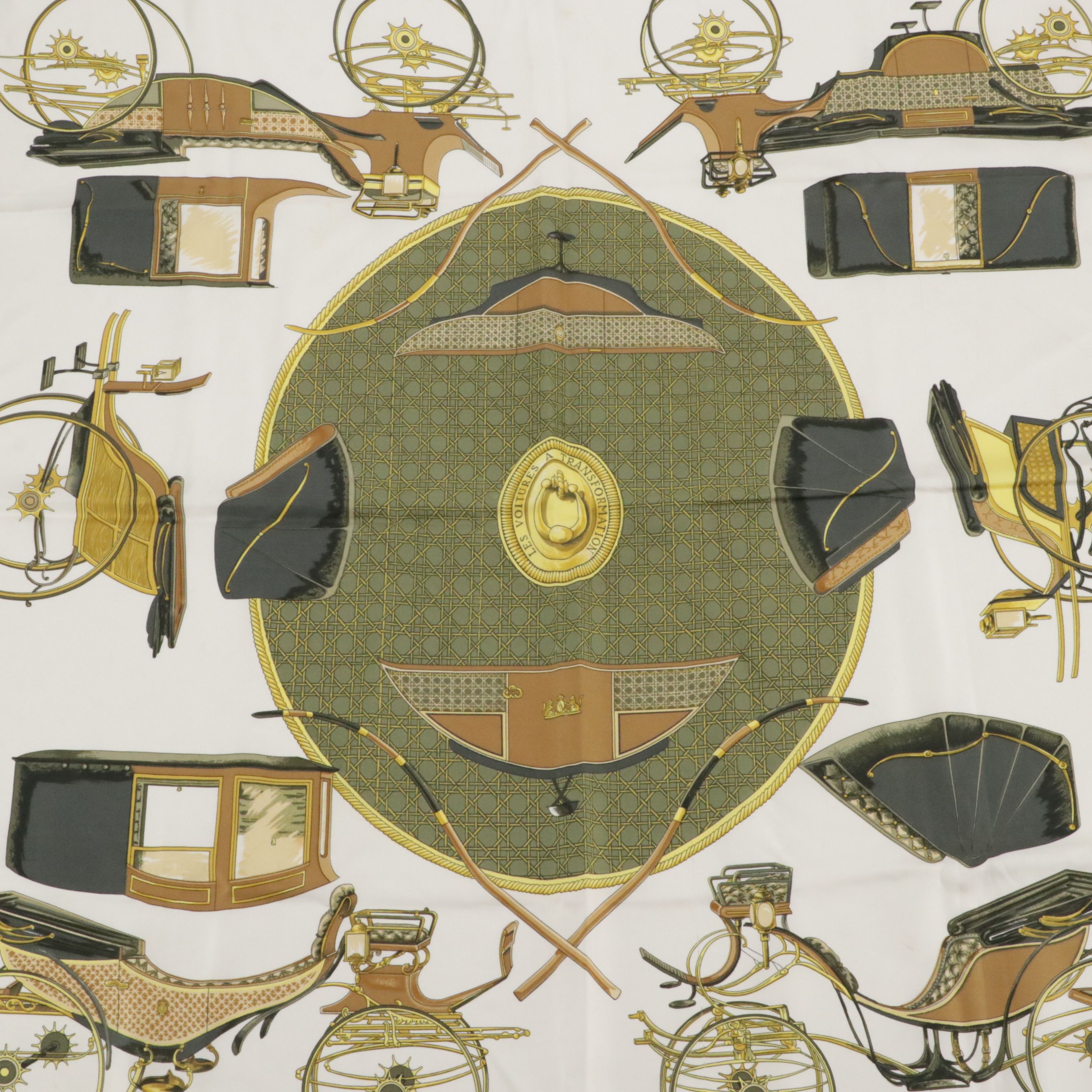 Hermès "Les Voitures A Transformation" Silk Twill Scarf 90