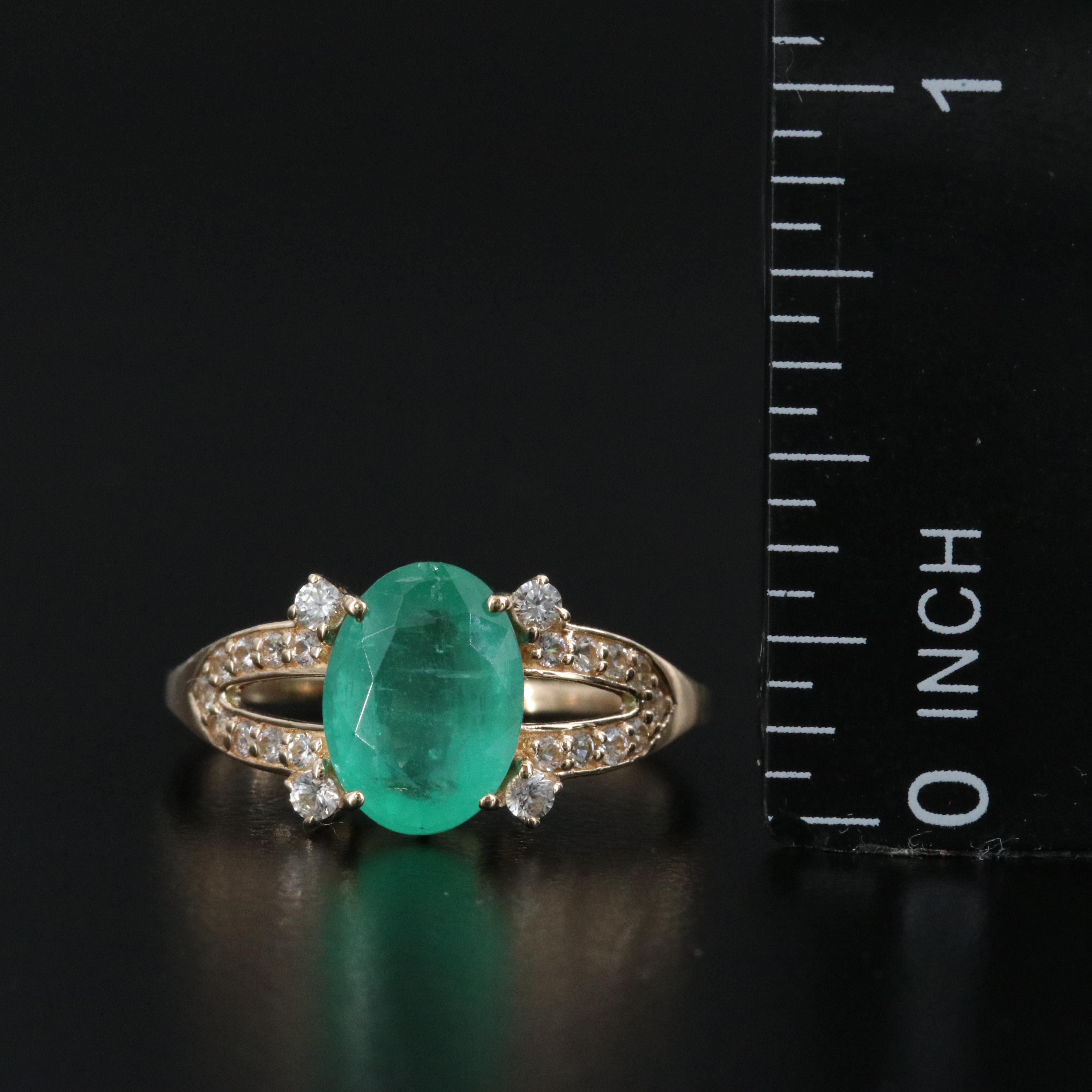 14K 1.71 CT Emerald and White Sapphire Ring