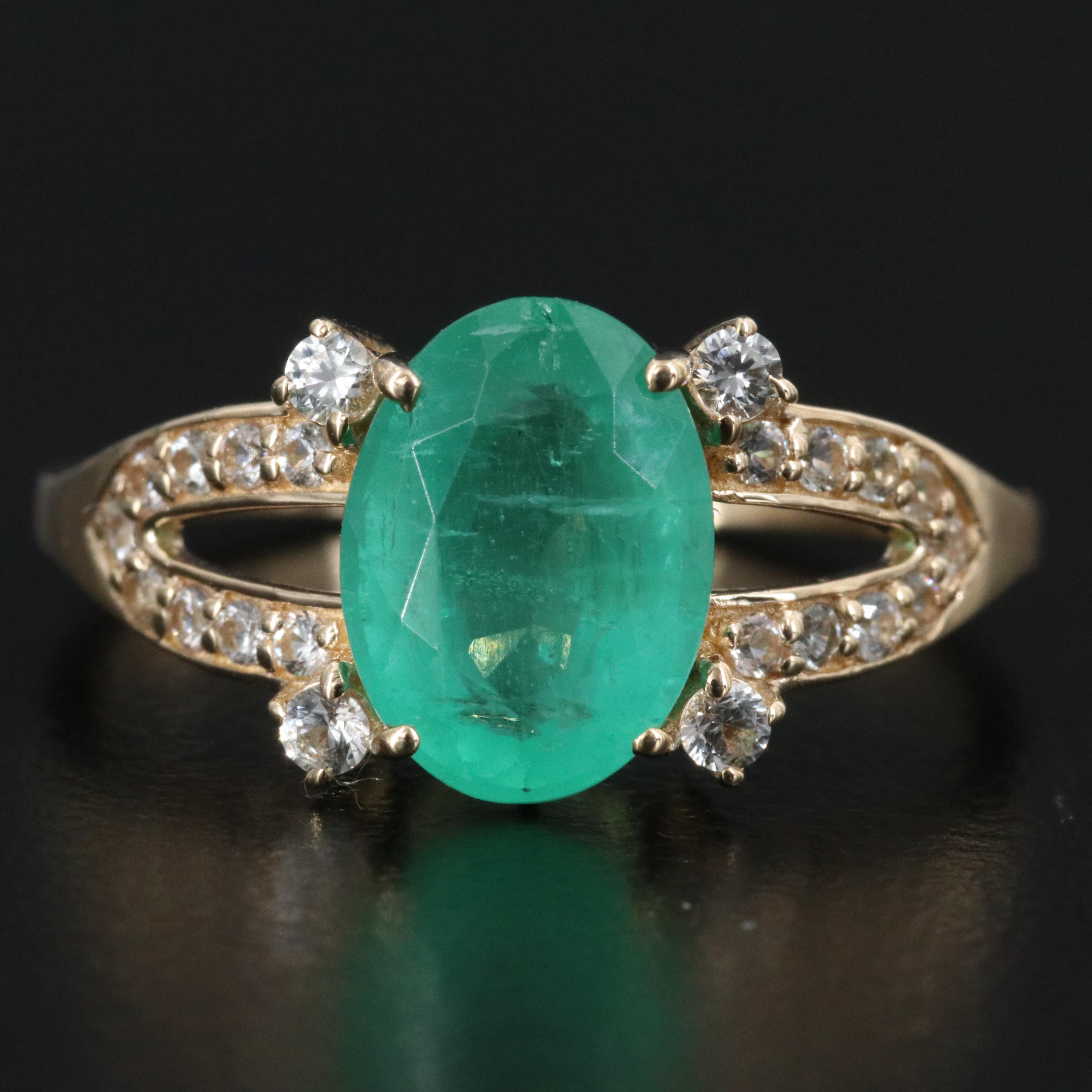 14K 1.71 CT Emerald and White Sapphire Ring