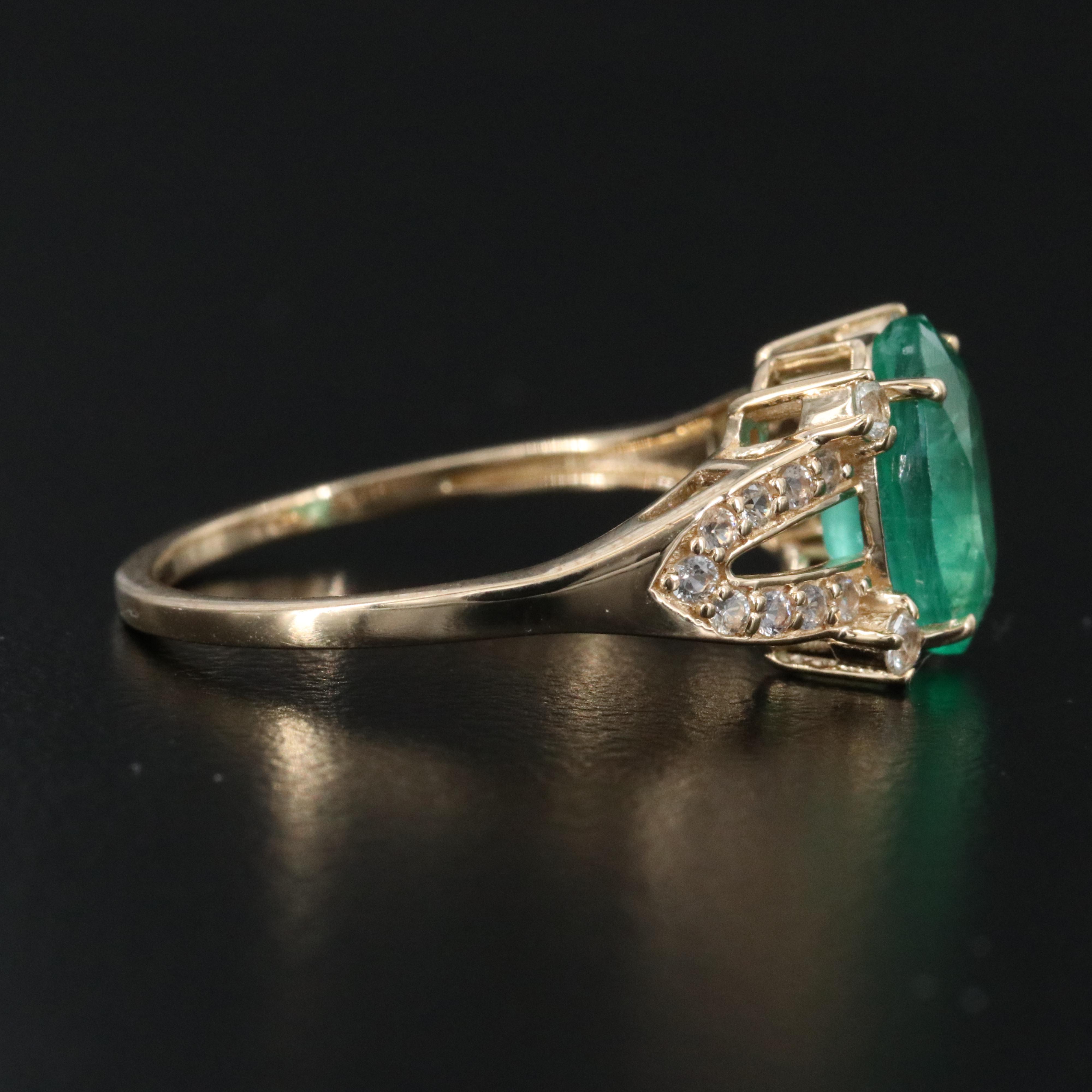14K 1.71 CT Emerald and White Sapphire Ring