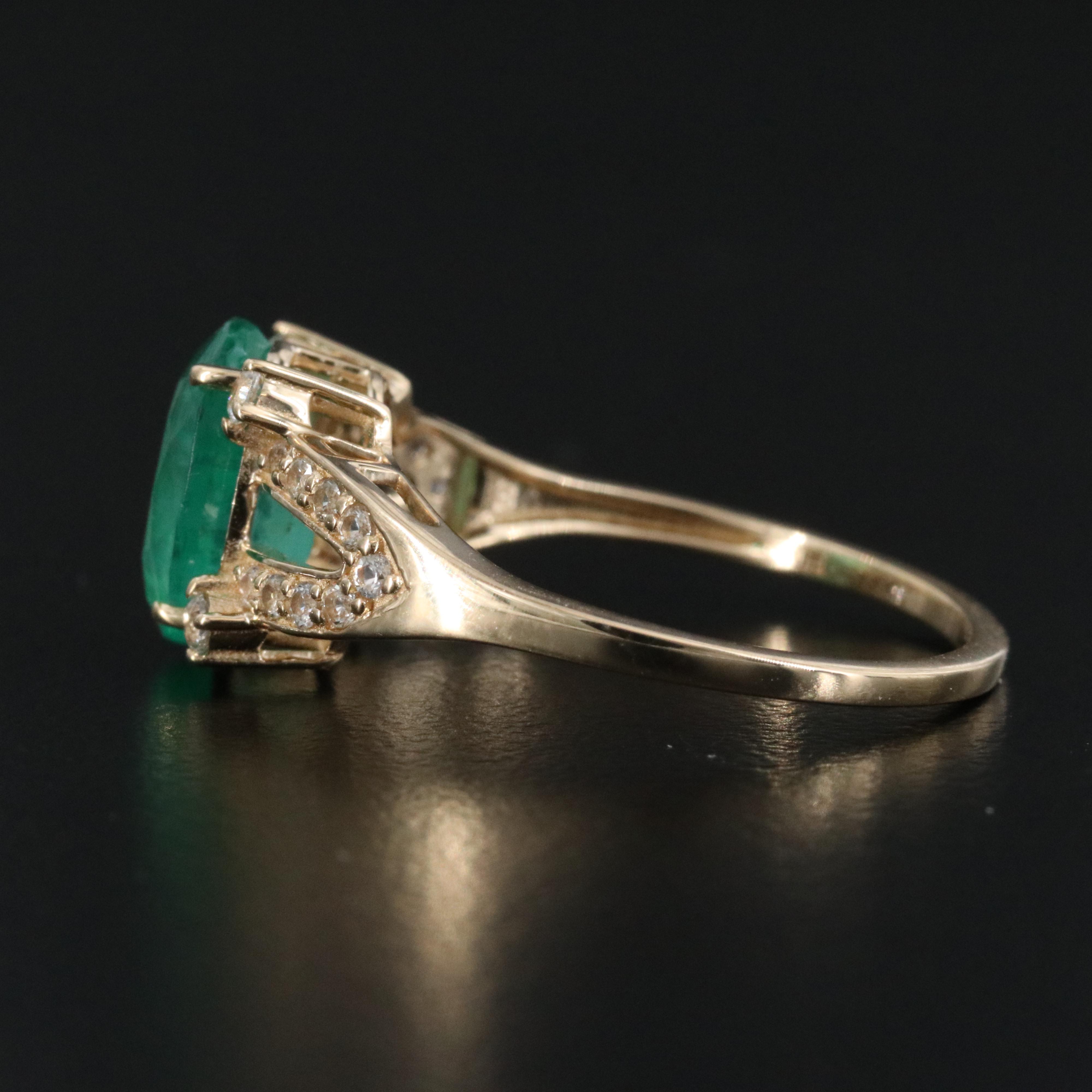 14K 1.71 CT Emerald and White Sapphire Ring