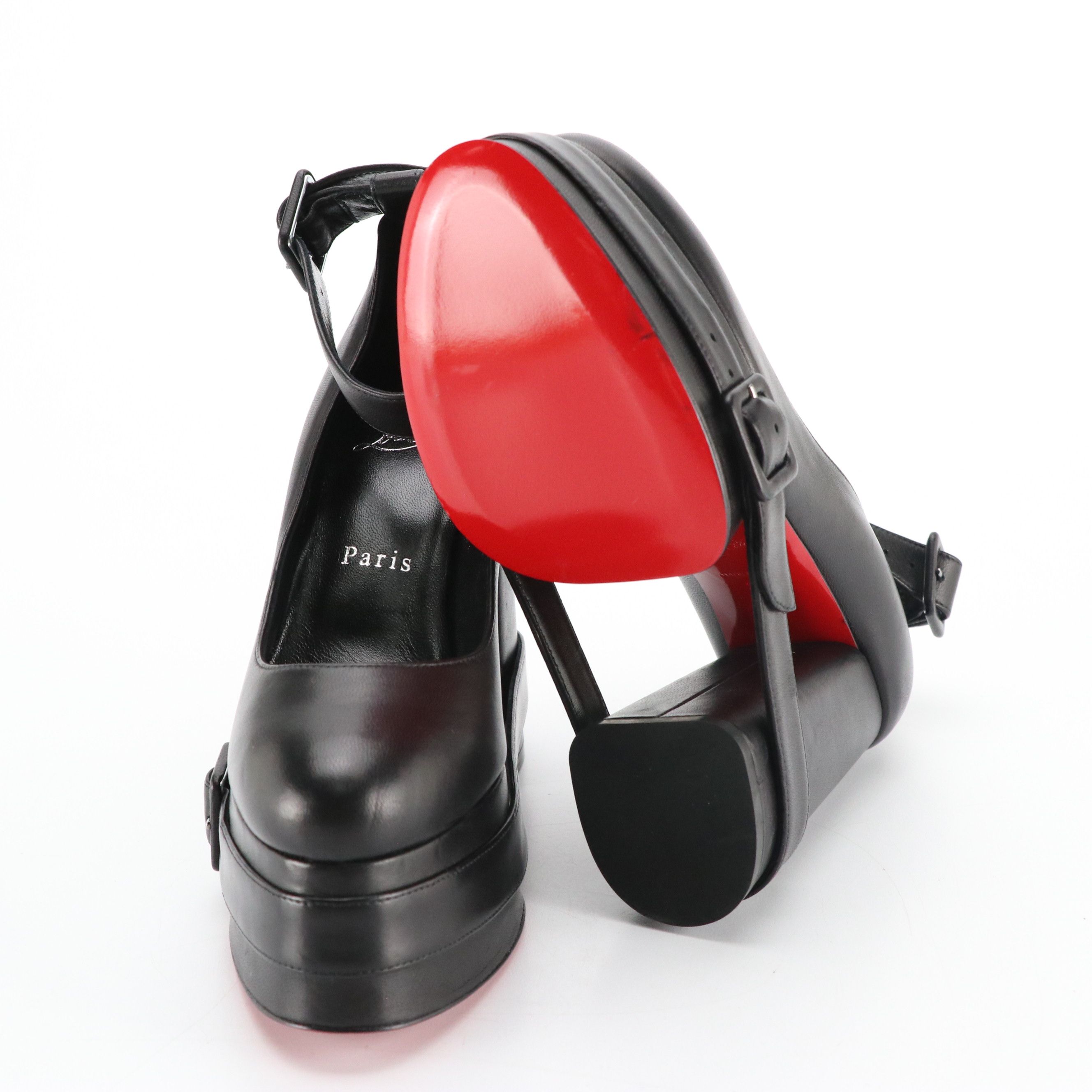 Christian Louboutin Black Lambskin Leather Yazefir Strap 130 Ankle-Strap Pumps