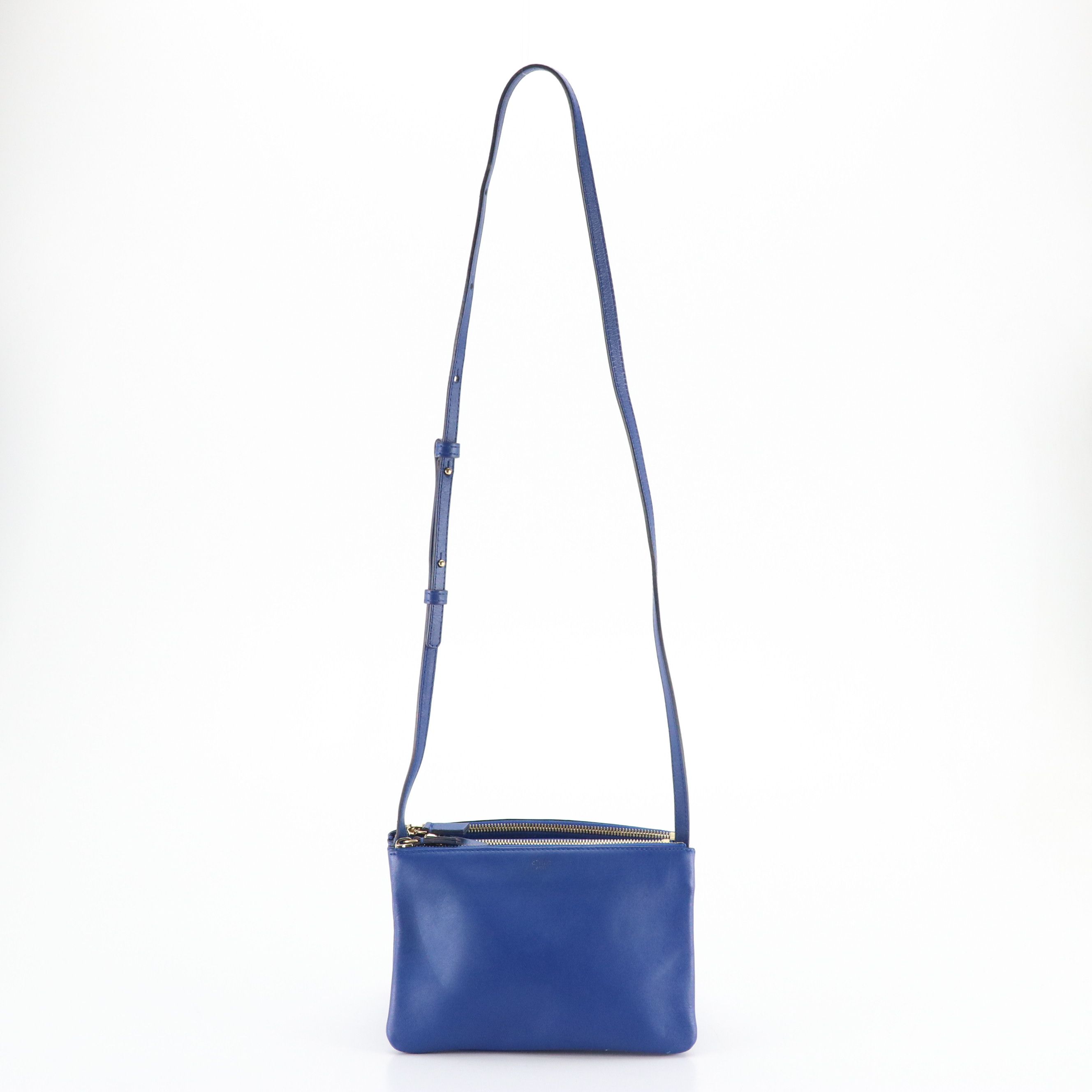 Céline Trio Zip Crossbody Bag in Sapphire Blue Calfskin Leather