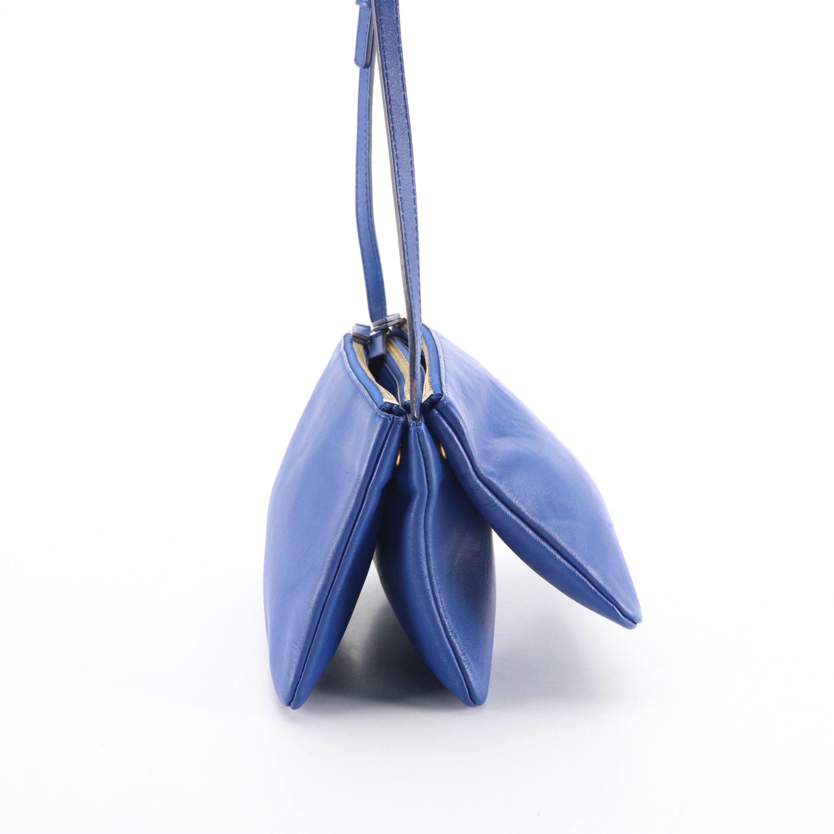 Céline Trio Zip Crossbody Bag in Sapphire Blue Calfskin Leather