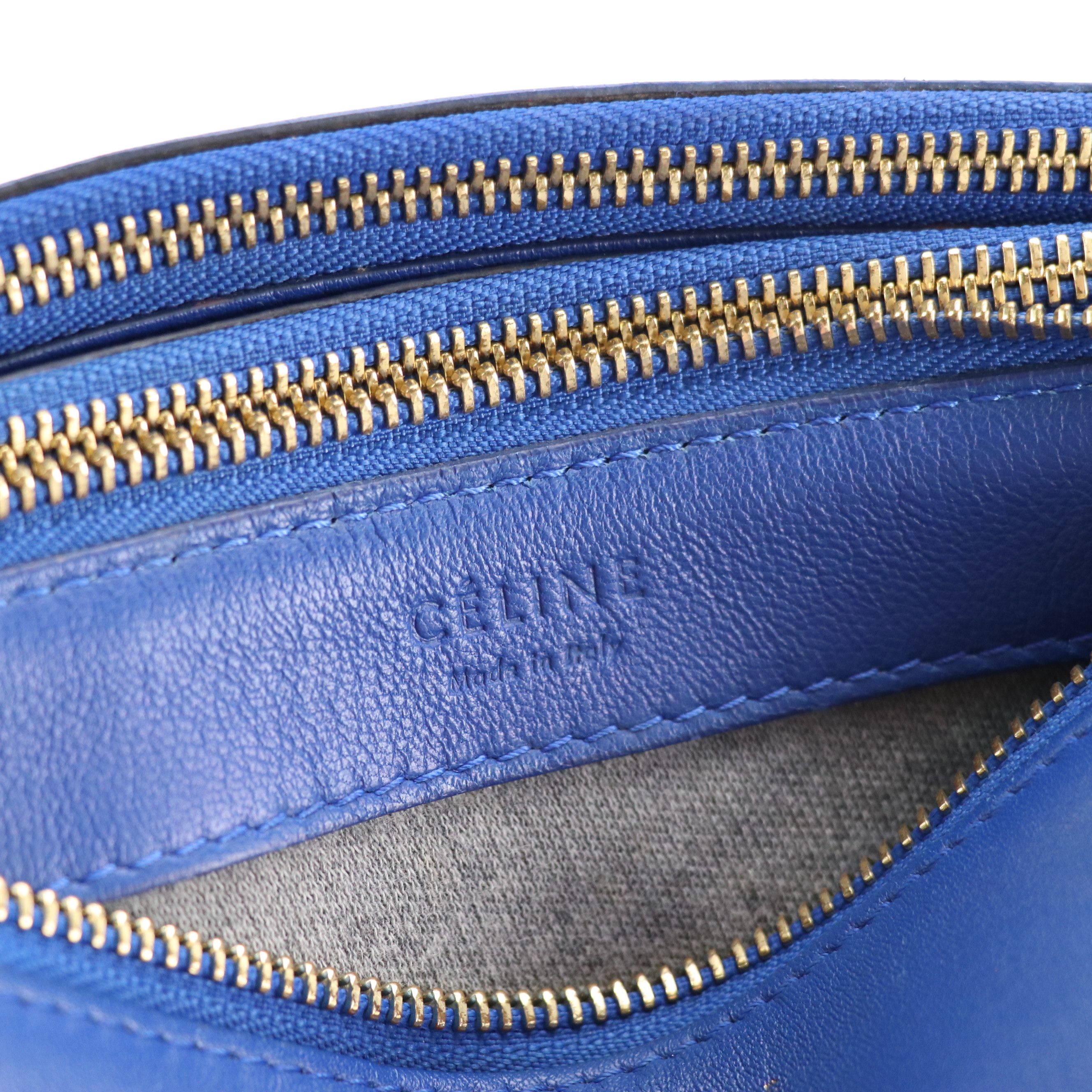 Céline Trio Zip Crossbody Bag in Sapphire Blue Calfskin Leather