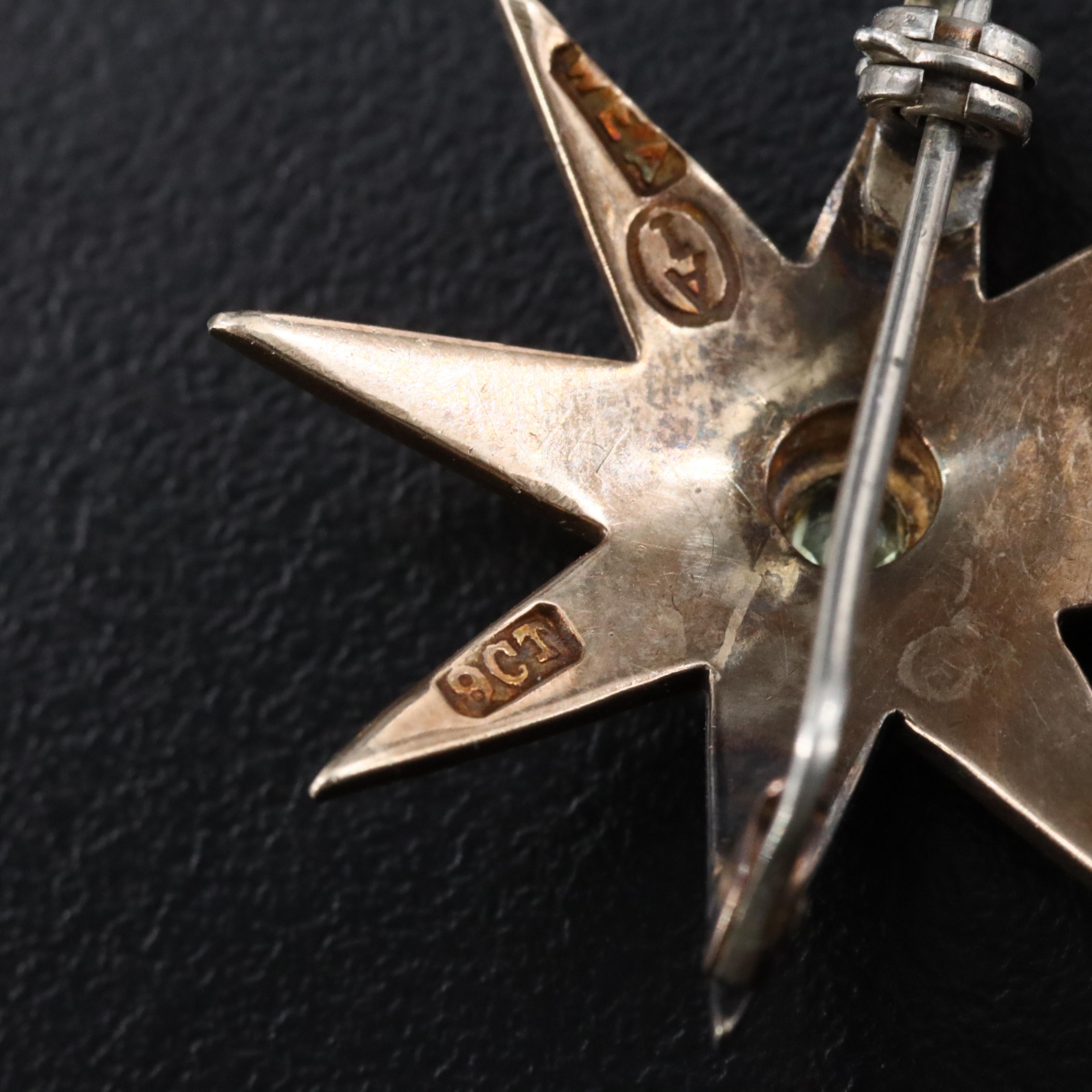 Victorian 9K Peridot and Seed Pearl Starburst Converter Brooch