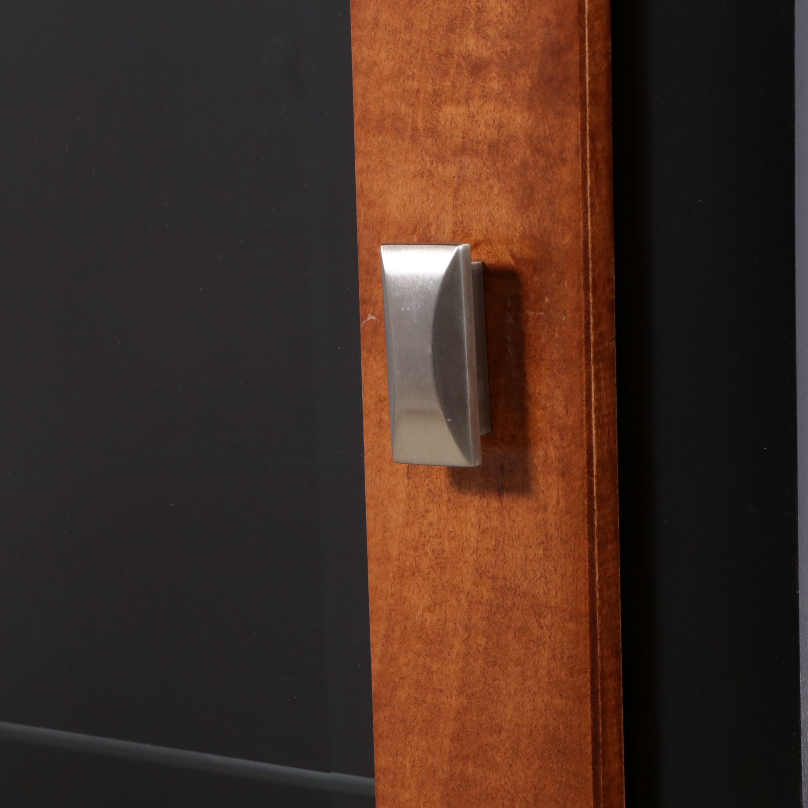 Pair of Contemporary Shaker Style Two-Tone Illuminated Glass Front Cabinets