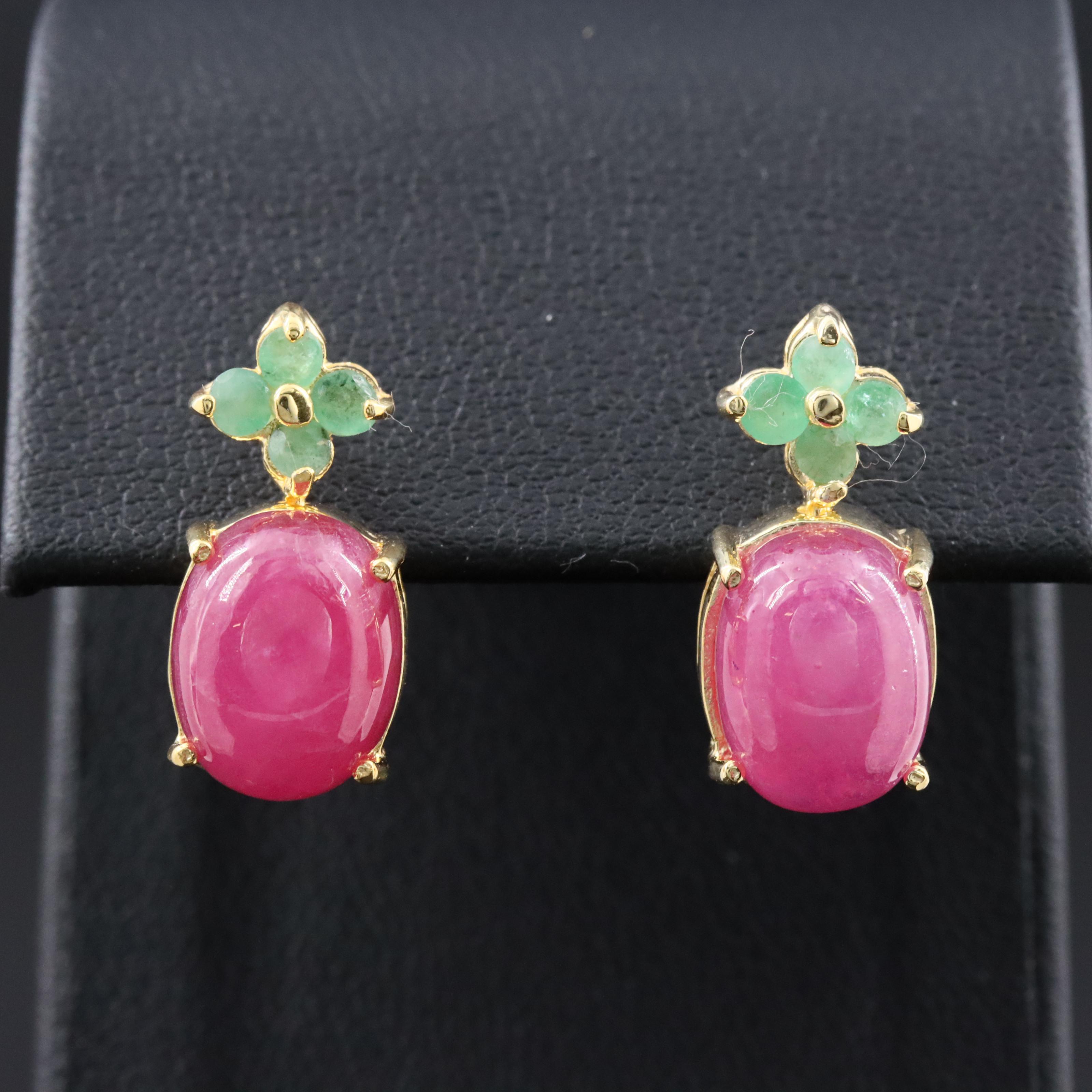 Sterling Ruby and Emerald Earrings