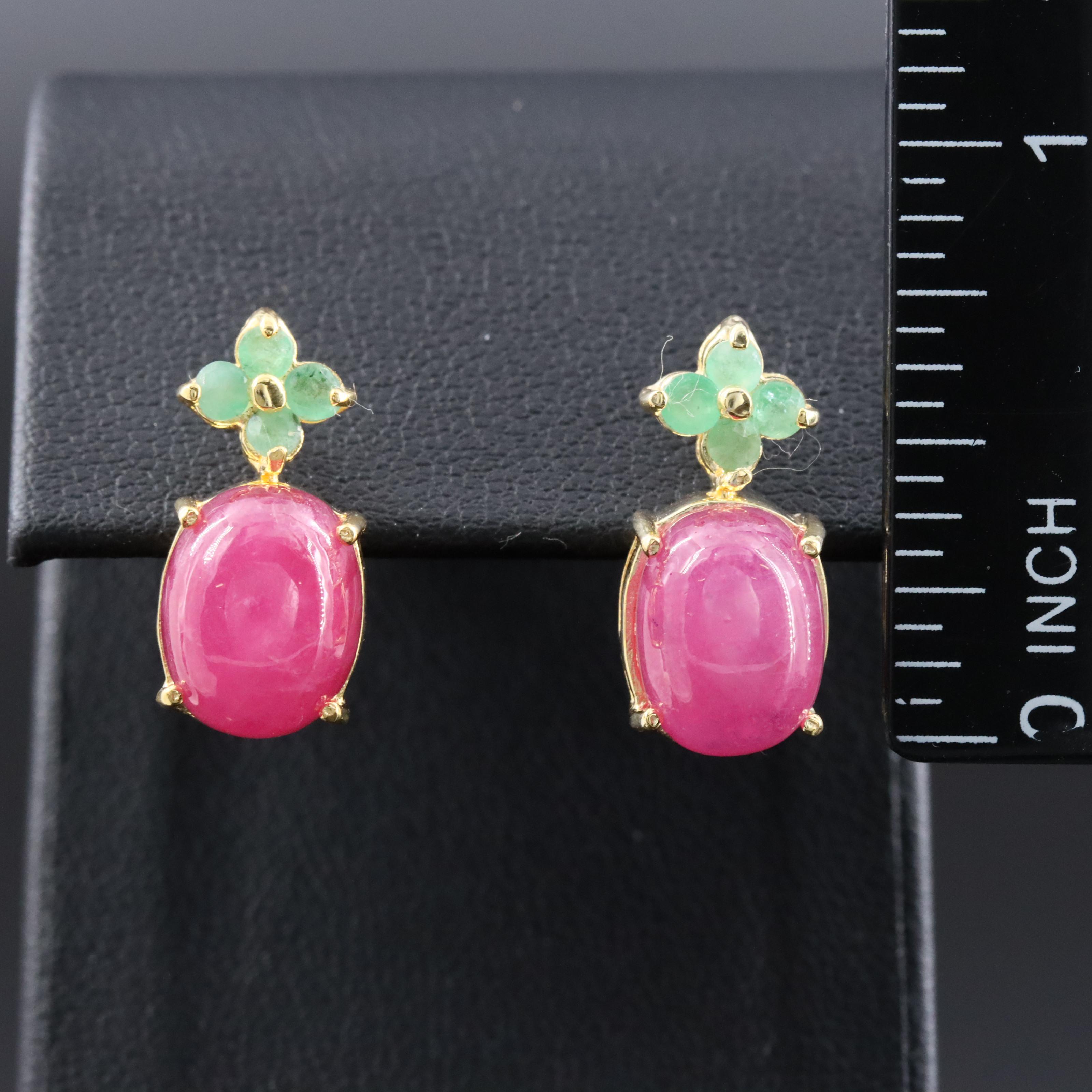 Sterling Ruby and Emerald Earrings