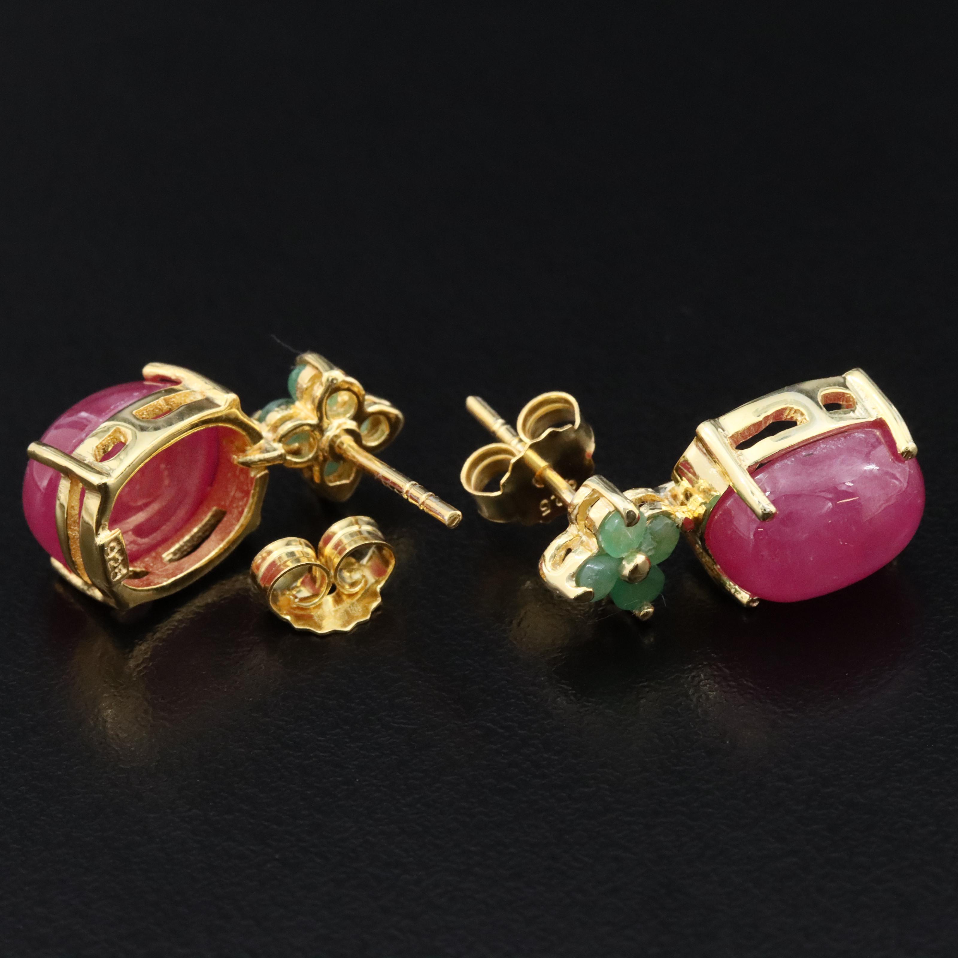 Sterling Ruby and Emerald Earrings