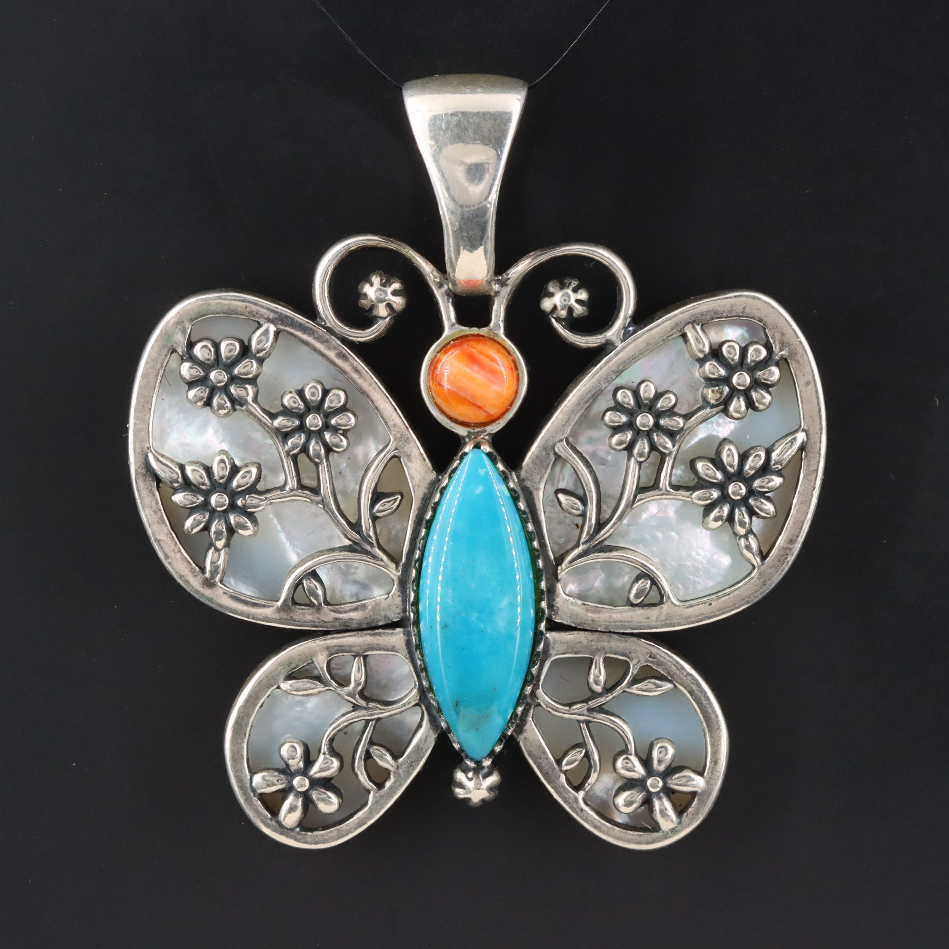 Veronica Benally Navajo Diné for Relios Sterling Gemstone Butterfly Pendant