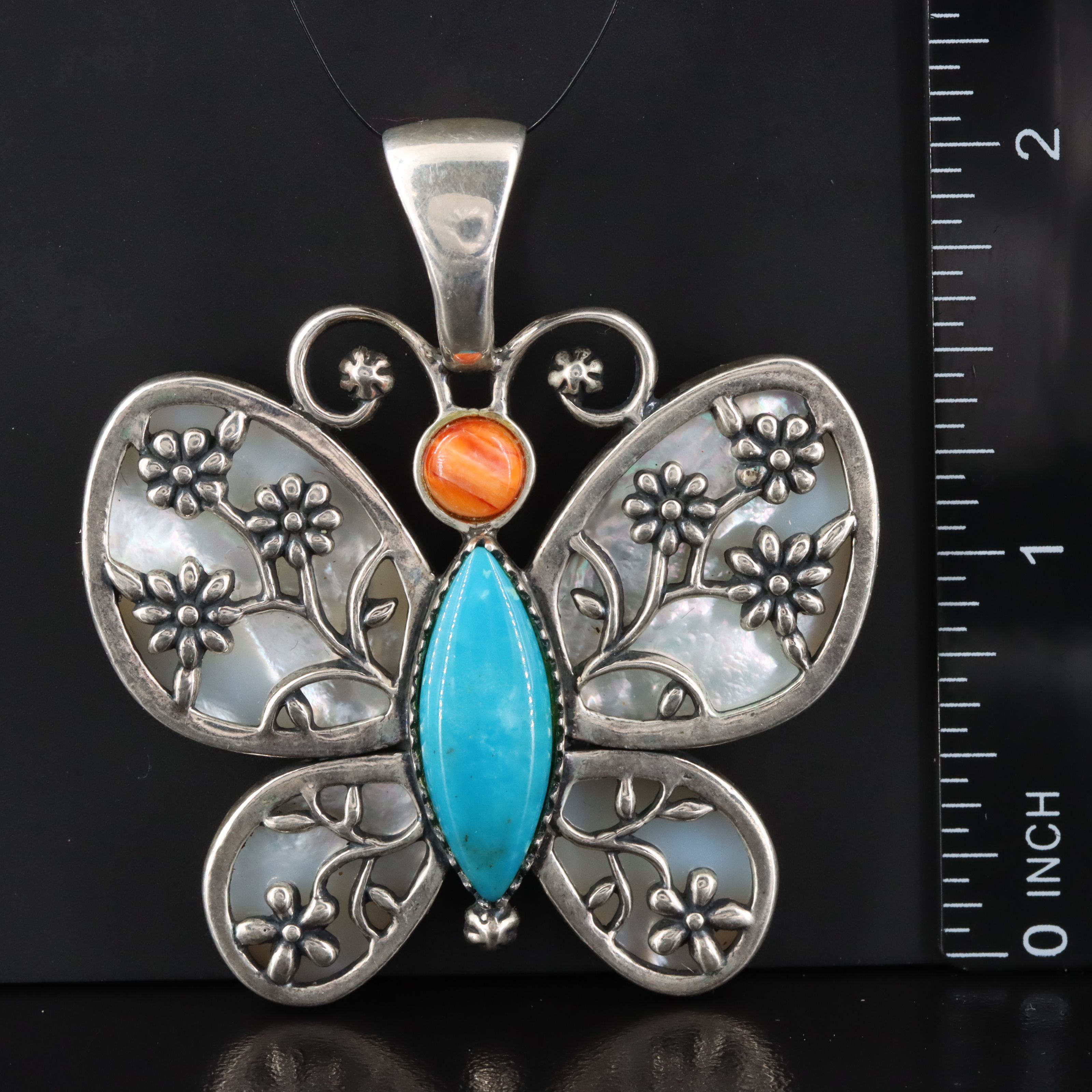Veronica Benally Navajo Diné for Relios Sterling Gemstone Butterfly Pendant