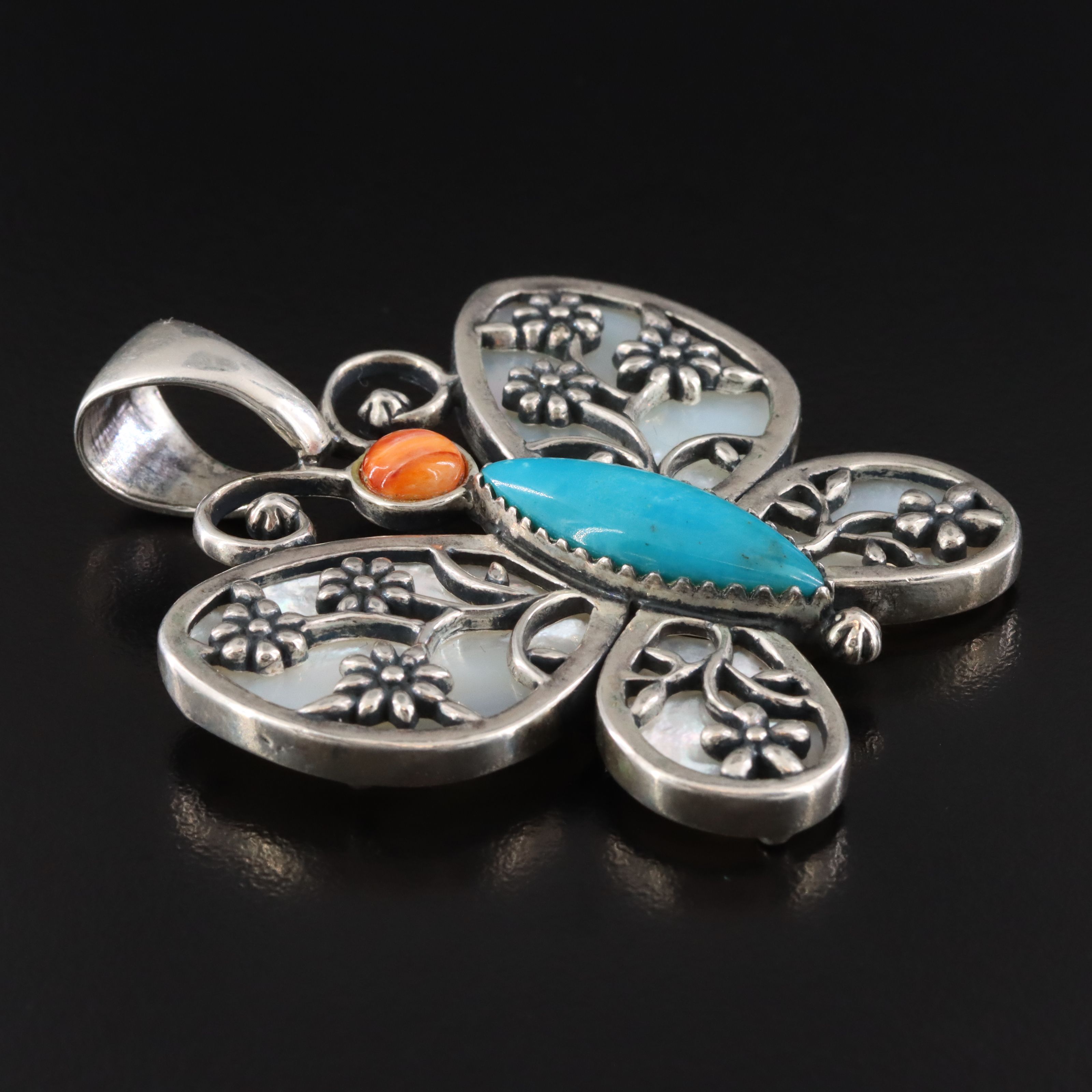 Veronica Benally Navajo Diné for Relios Sterling Gemstone Butterfly Pendant