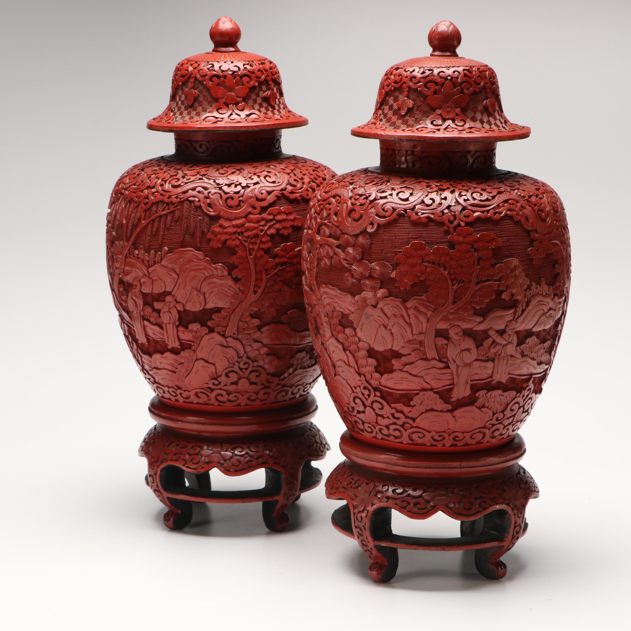 Chinese Red Lacquerware Ginger Jars