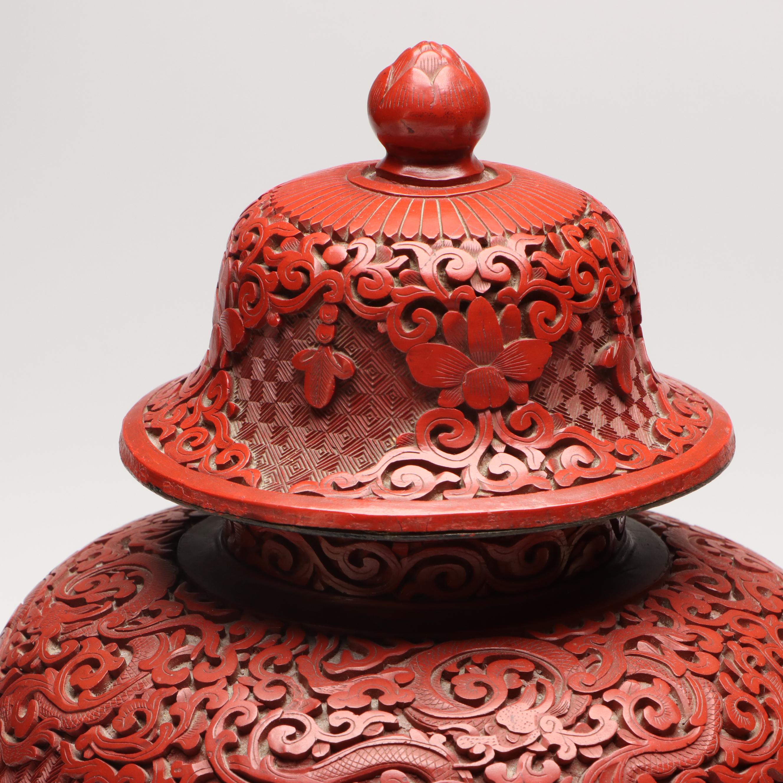 Chinese Red Lacquerware Ginger Jars