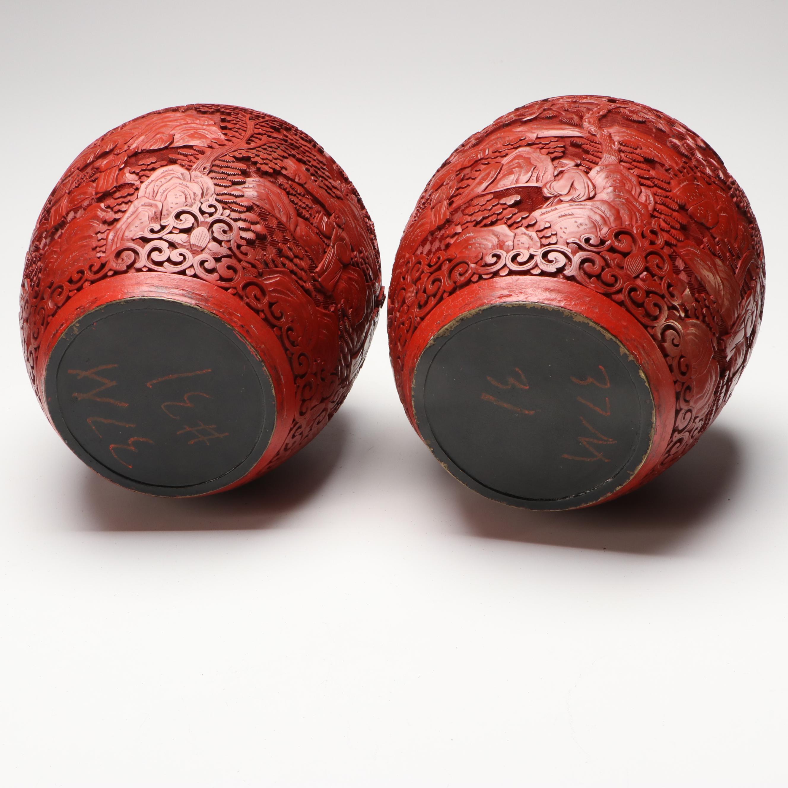 Chinese Red Lacquerware Ginger Jars