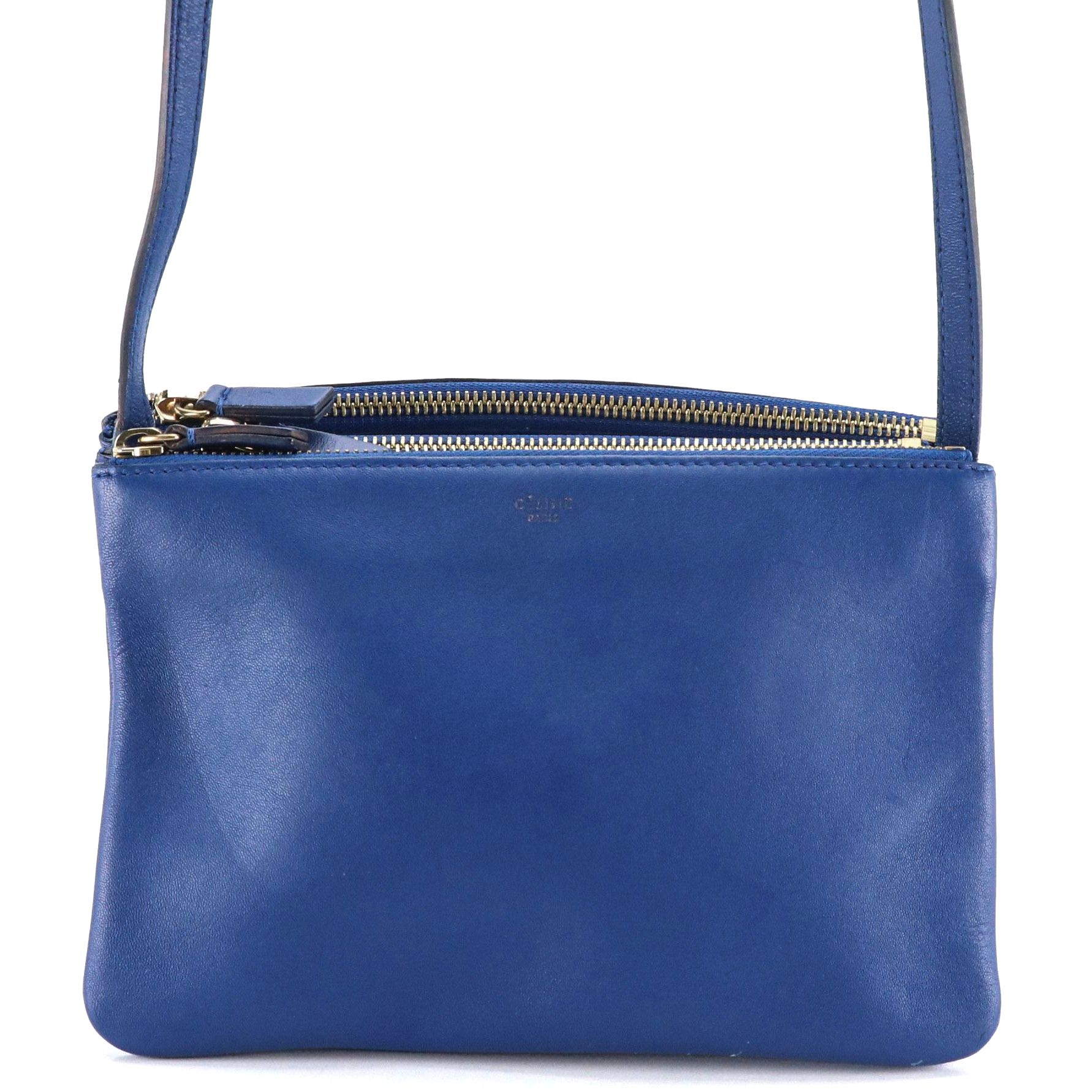 Céline Trio Zip Crossbody Bag in Sapphire Blue Calfskin Leather