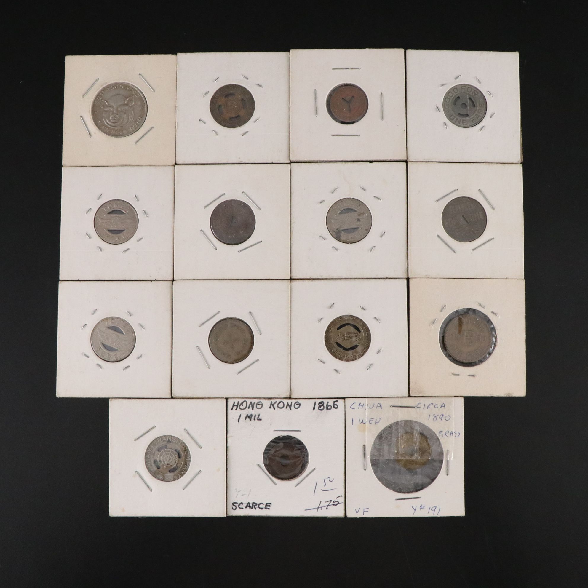 Assorted Train & Bus Fare Tokens with Chinese Coins