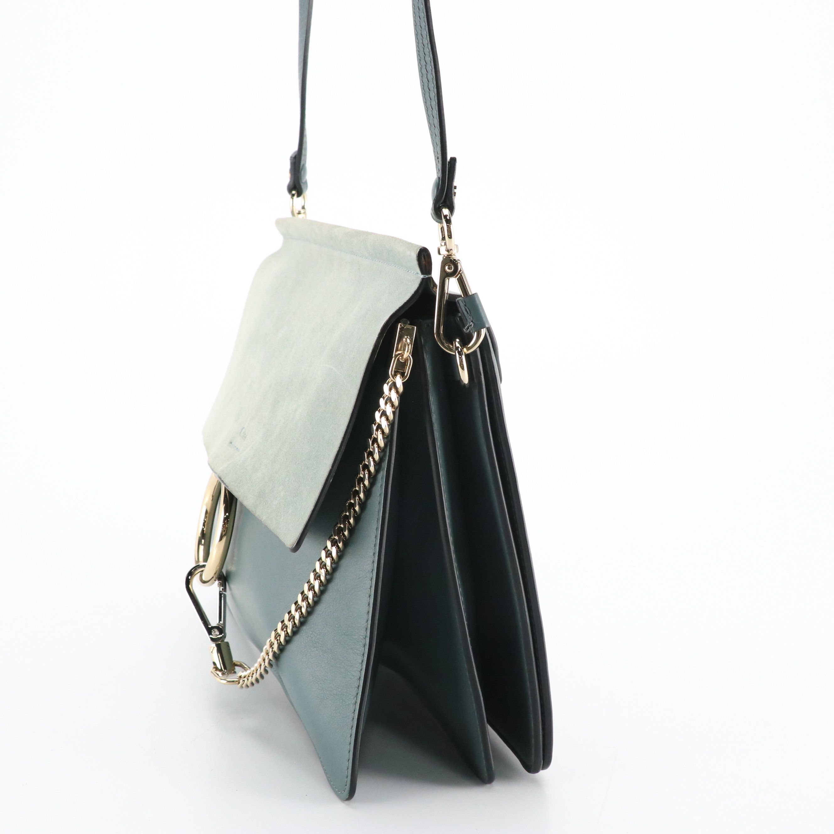 Chloé Large Faye Crossbody Bag in Cloudy Blue Calfskin Leather and Suede