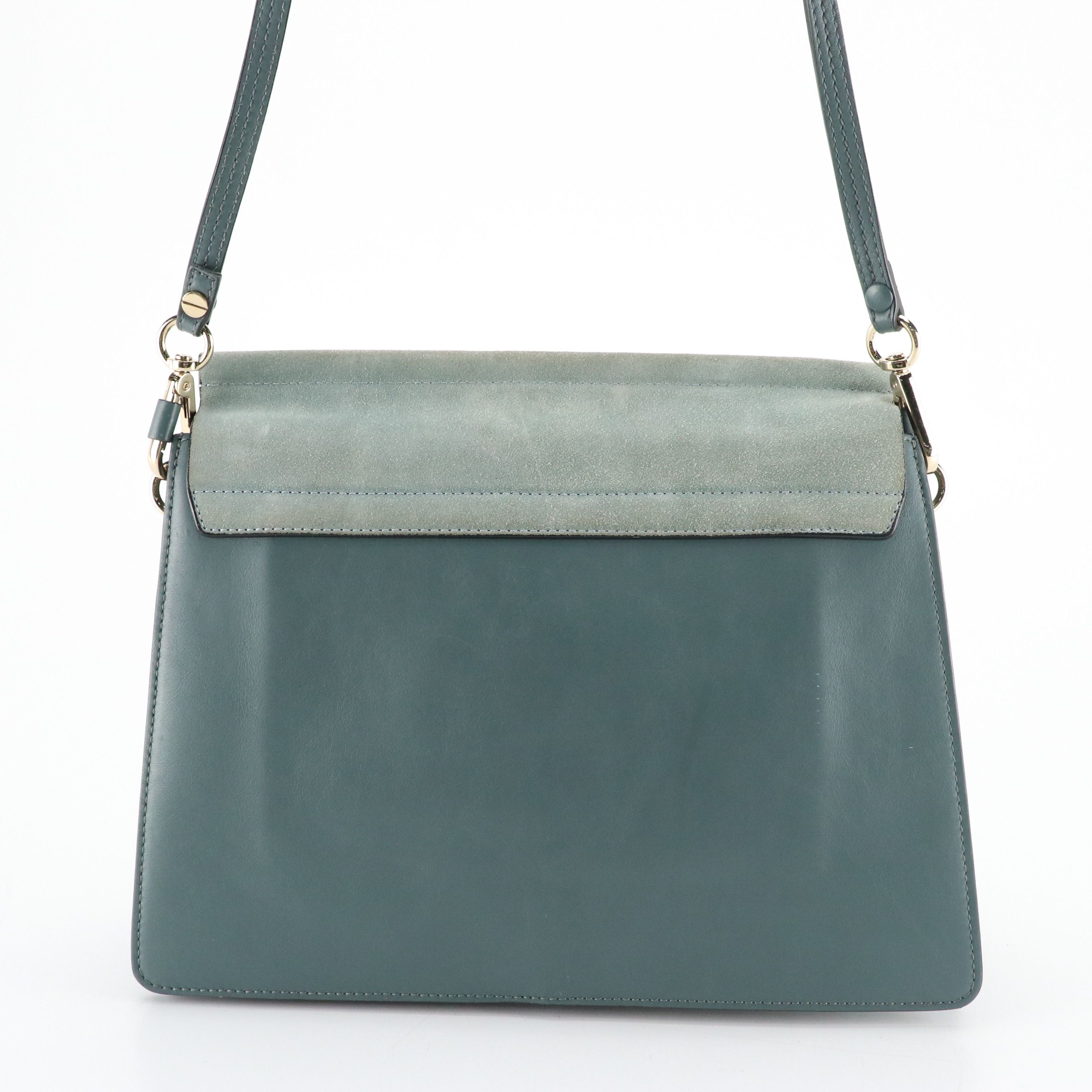 Chloé Large Faye Crossbody Bag in Cloudy Blue Calfskin Leather and Suede