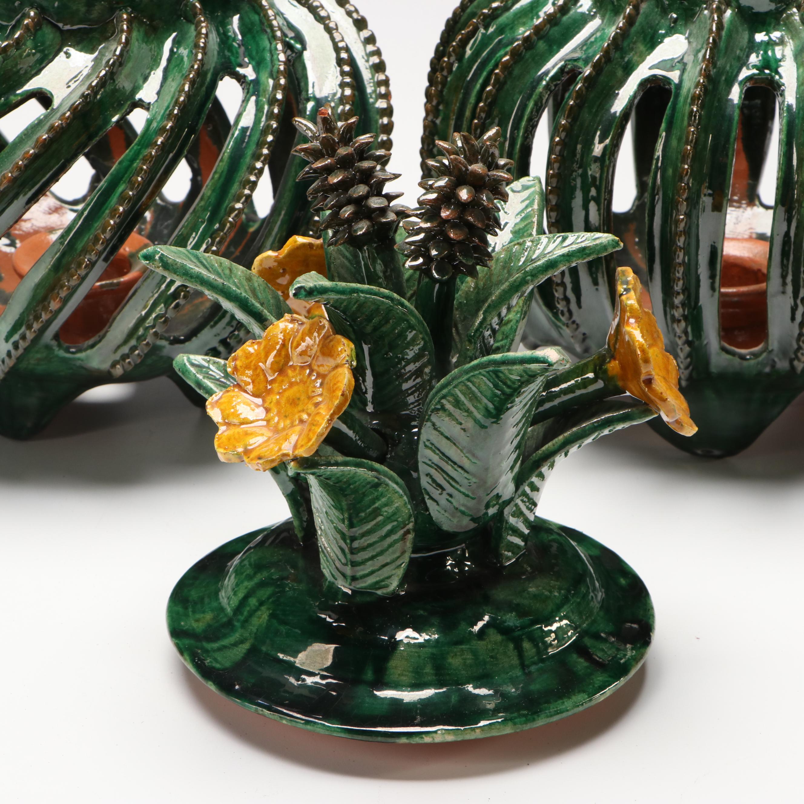 Mexican Ceramic Piñas de Barro Candle Lamps