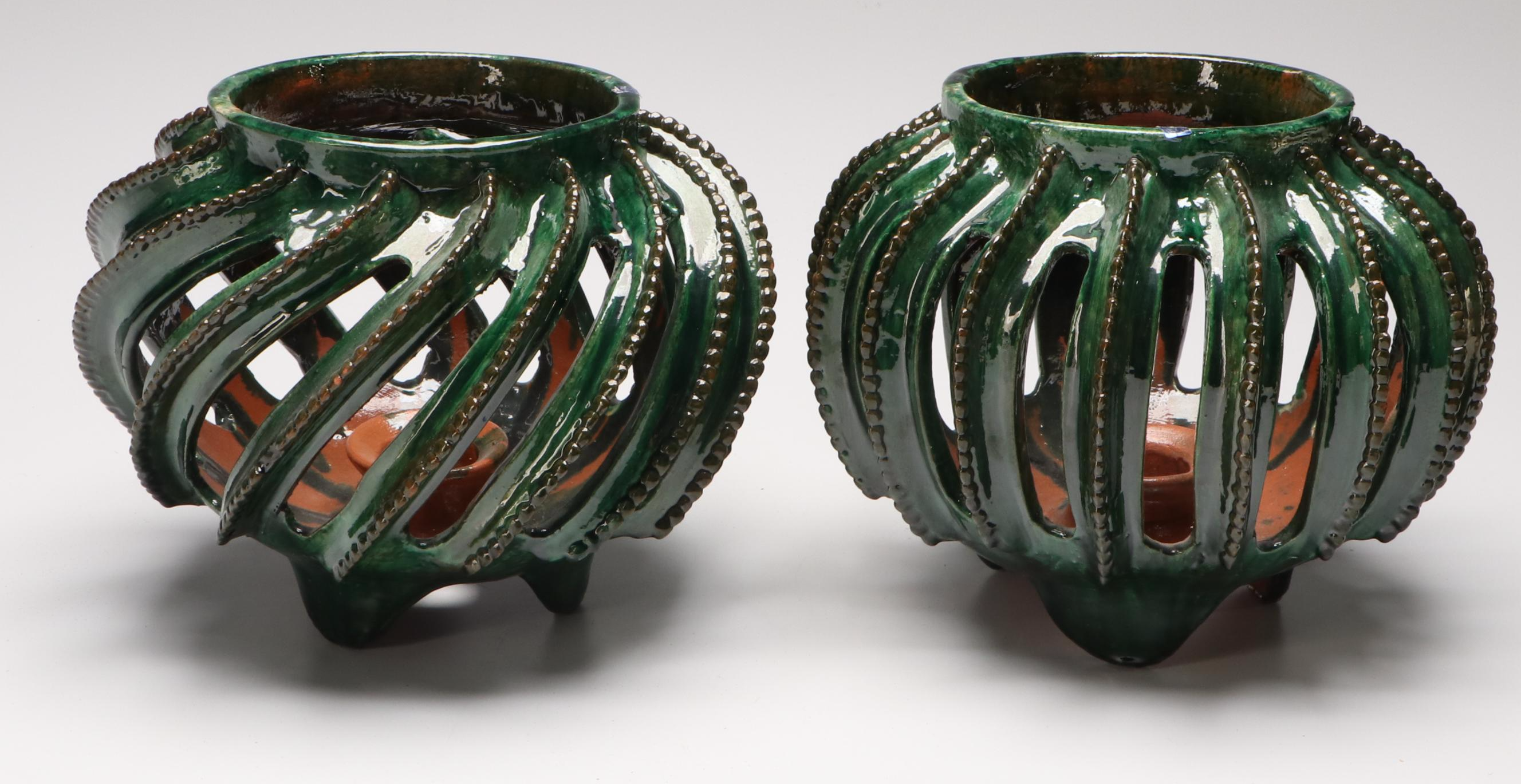 Mexican Ceramic Piñas de Barro Candle Lamps