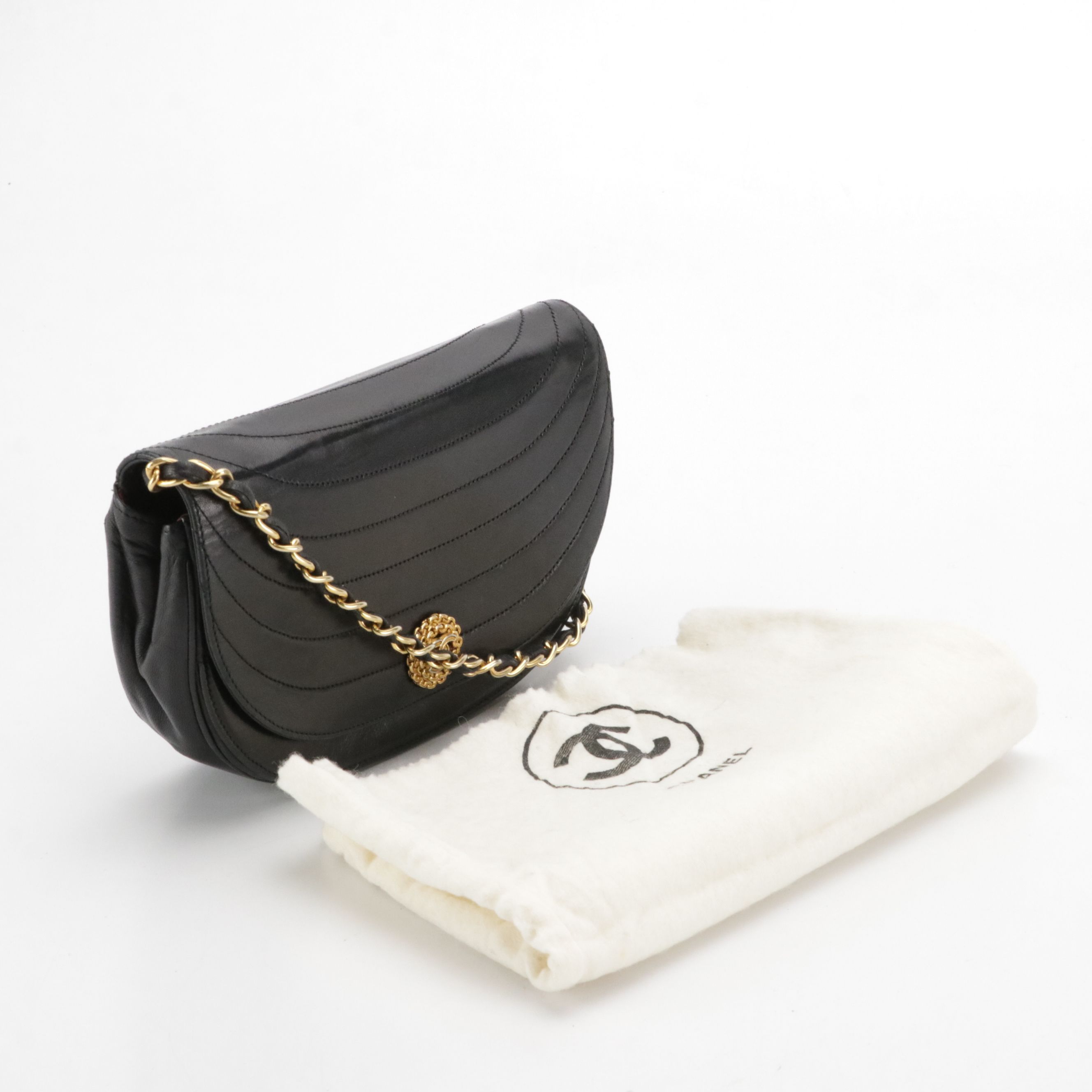 Chanel Half Moon Flap Bag in Quilted Lambskin Leather with Box