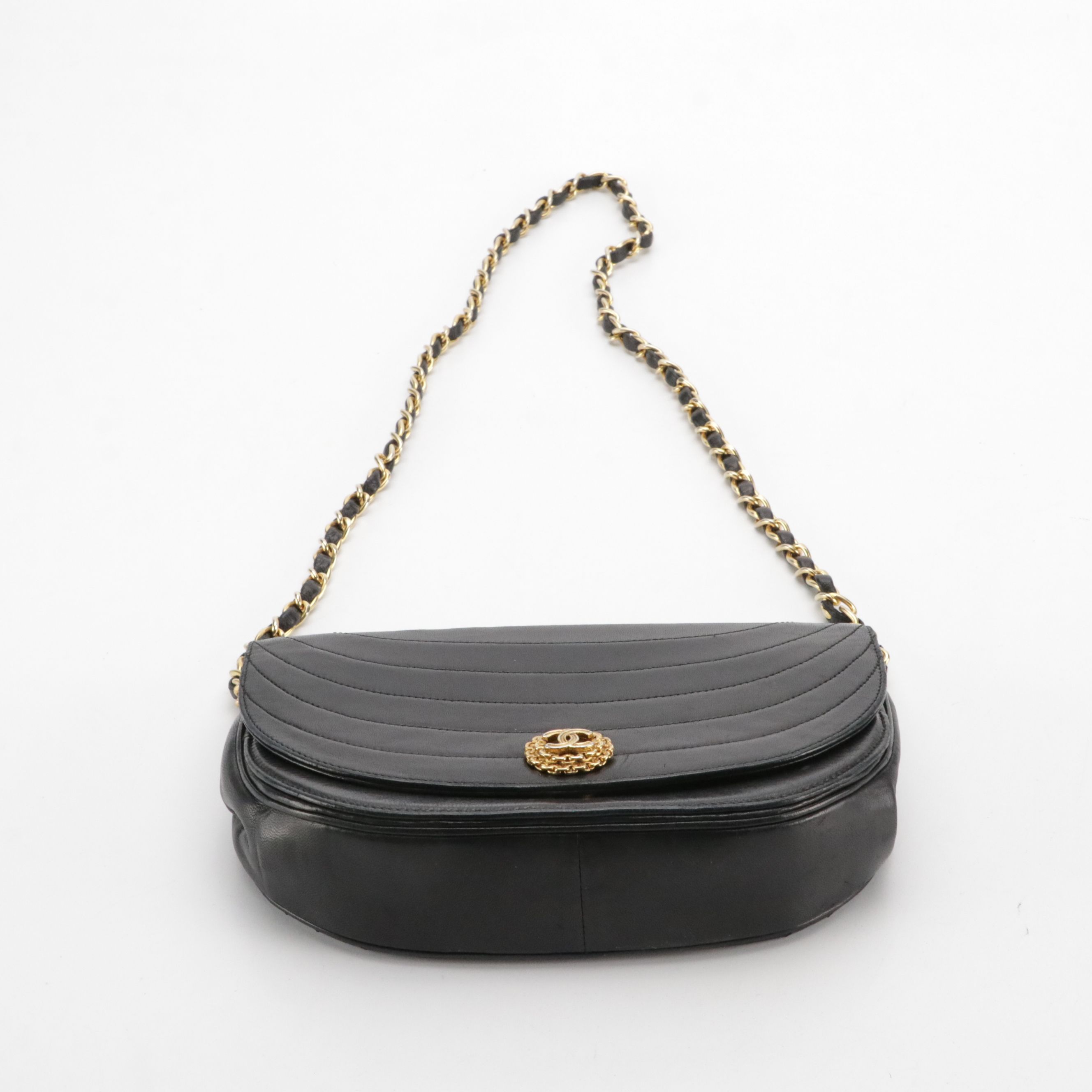 Chanel Half Moon Flap Bag in Quilted Lambskin Leather with Box