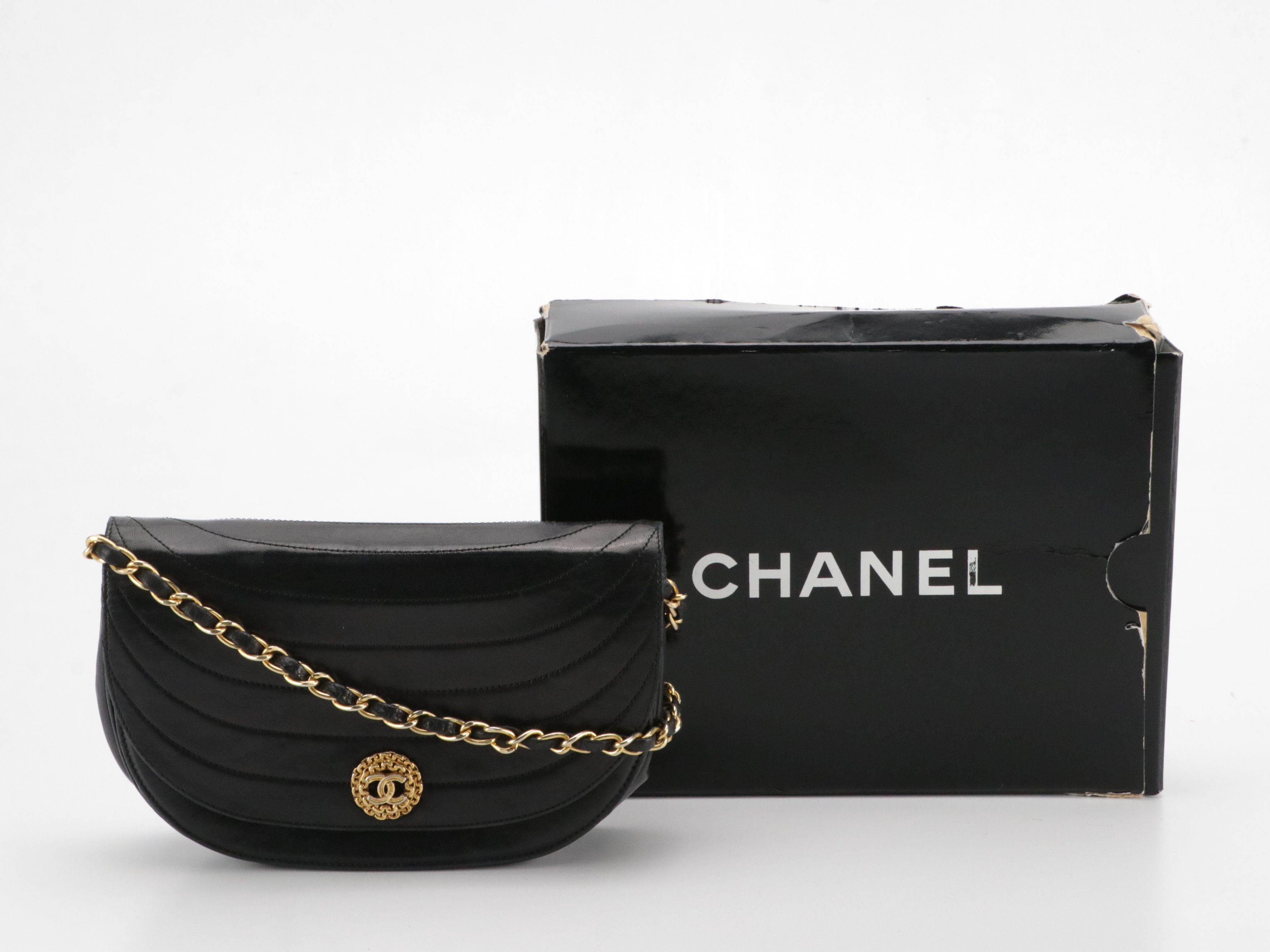 Chanel Half Moon Flap Bag in Quilted Lambskin Leather with Box