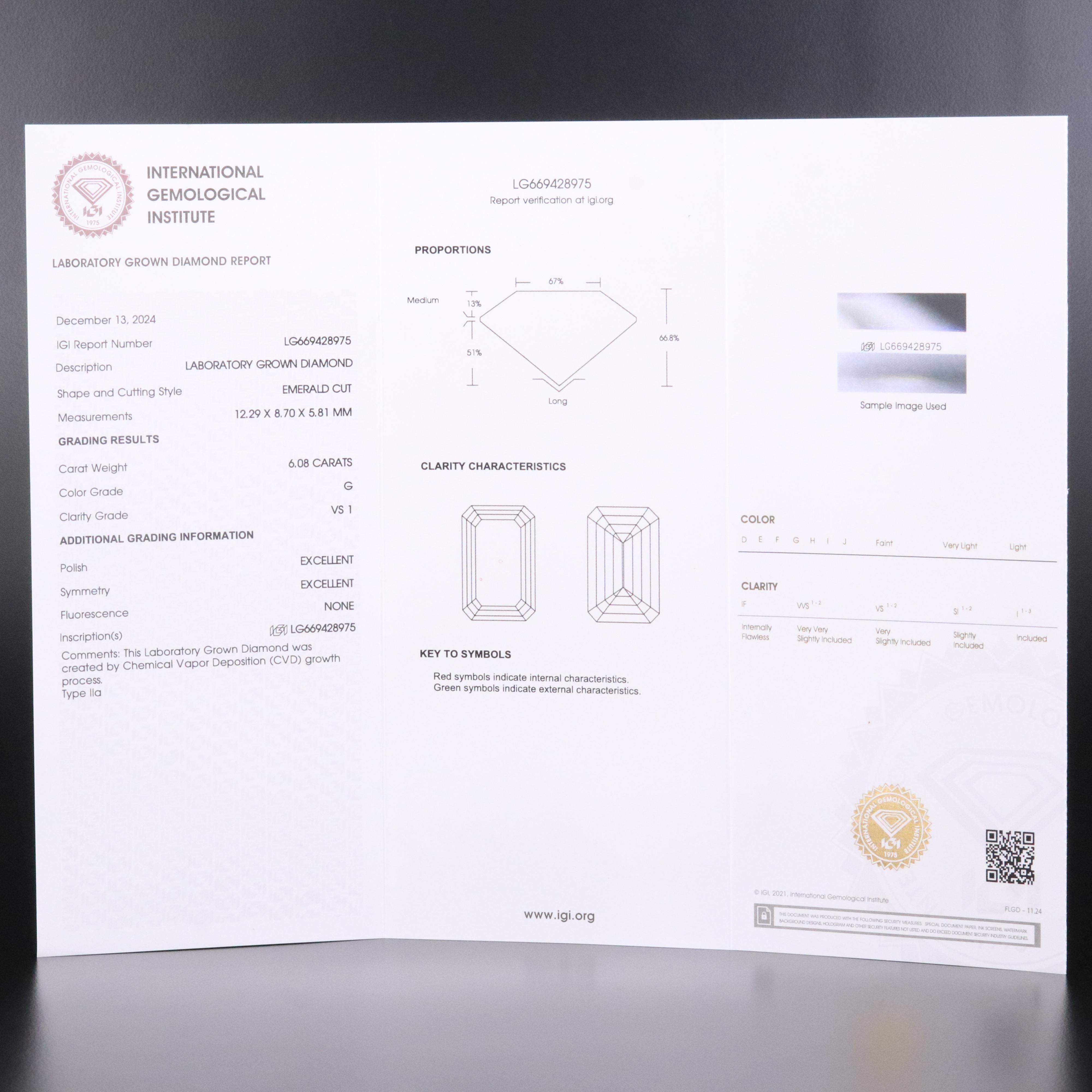 Loose 6.08 CT Lab Grown Diamond with IGI Report
