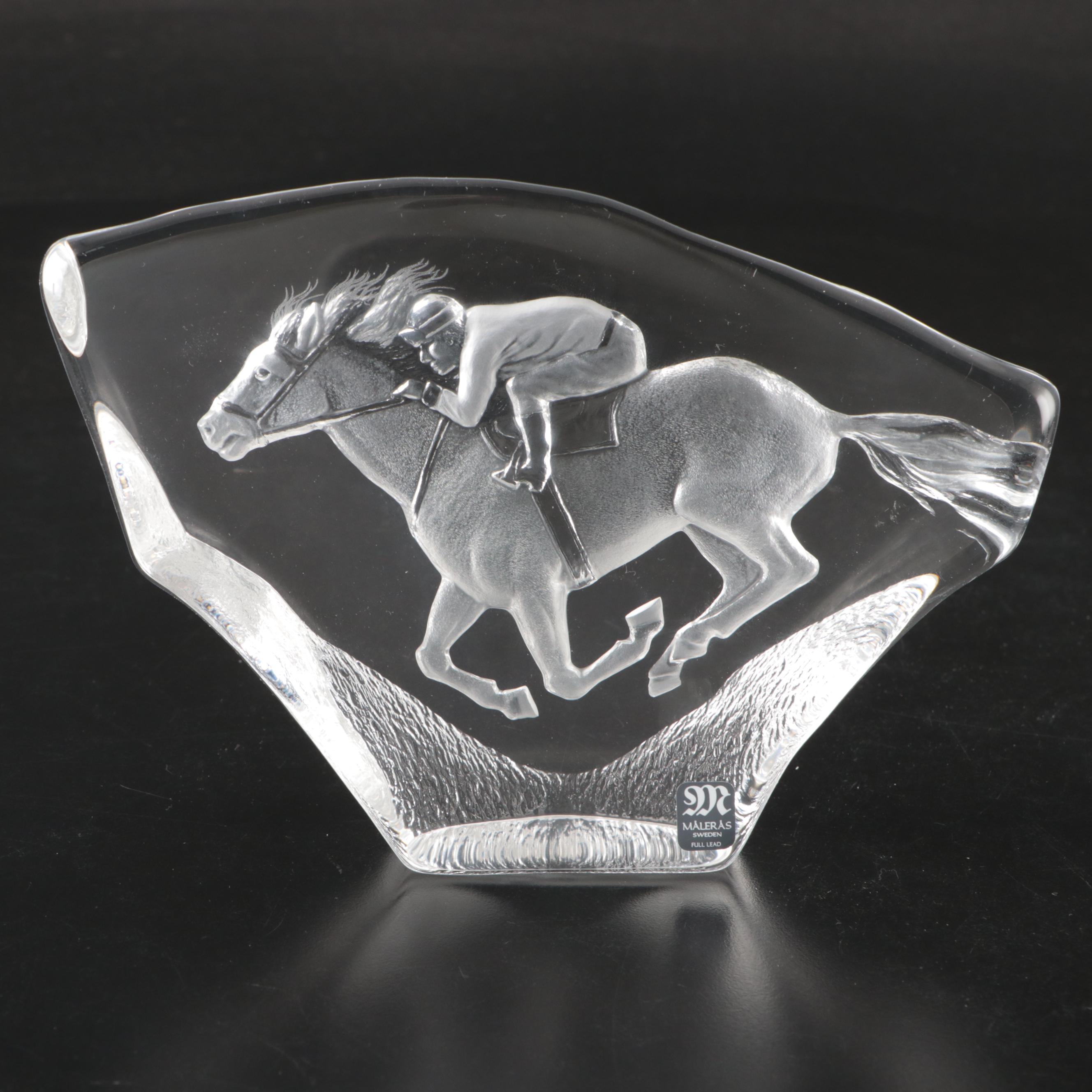Mats Jonasson "Horse with Jockey" Crystal Figurine, 1997