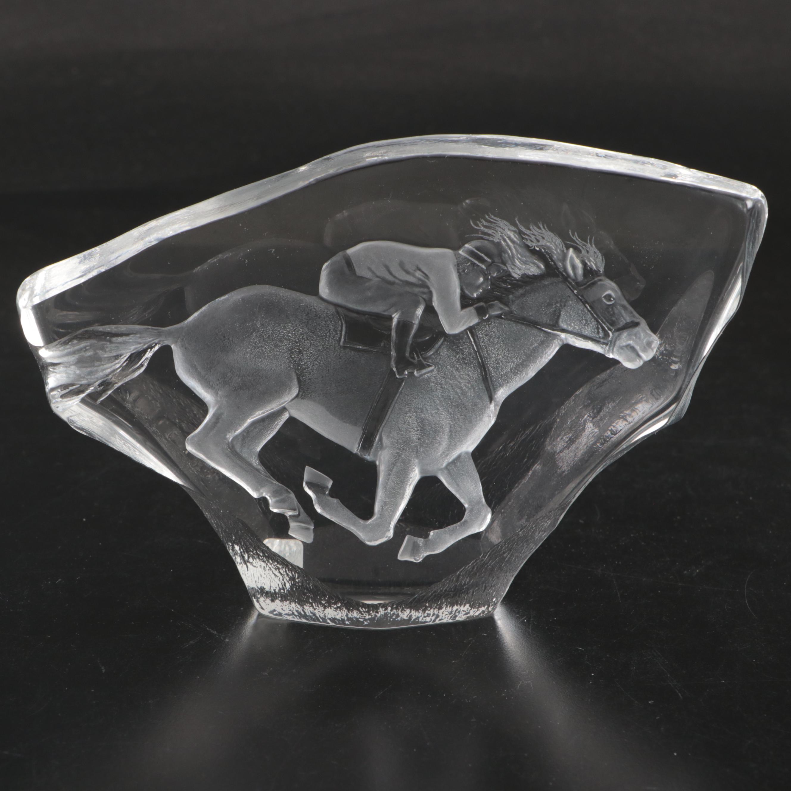 Mats Jonasson "Horse with Jockey" Crystal Figurine, 1997