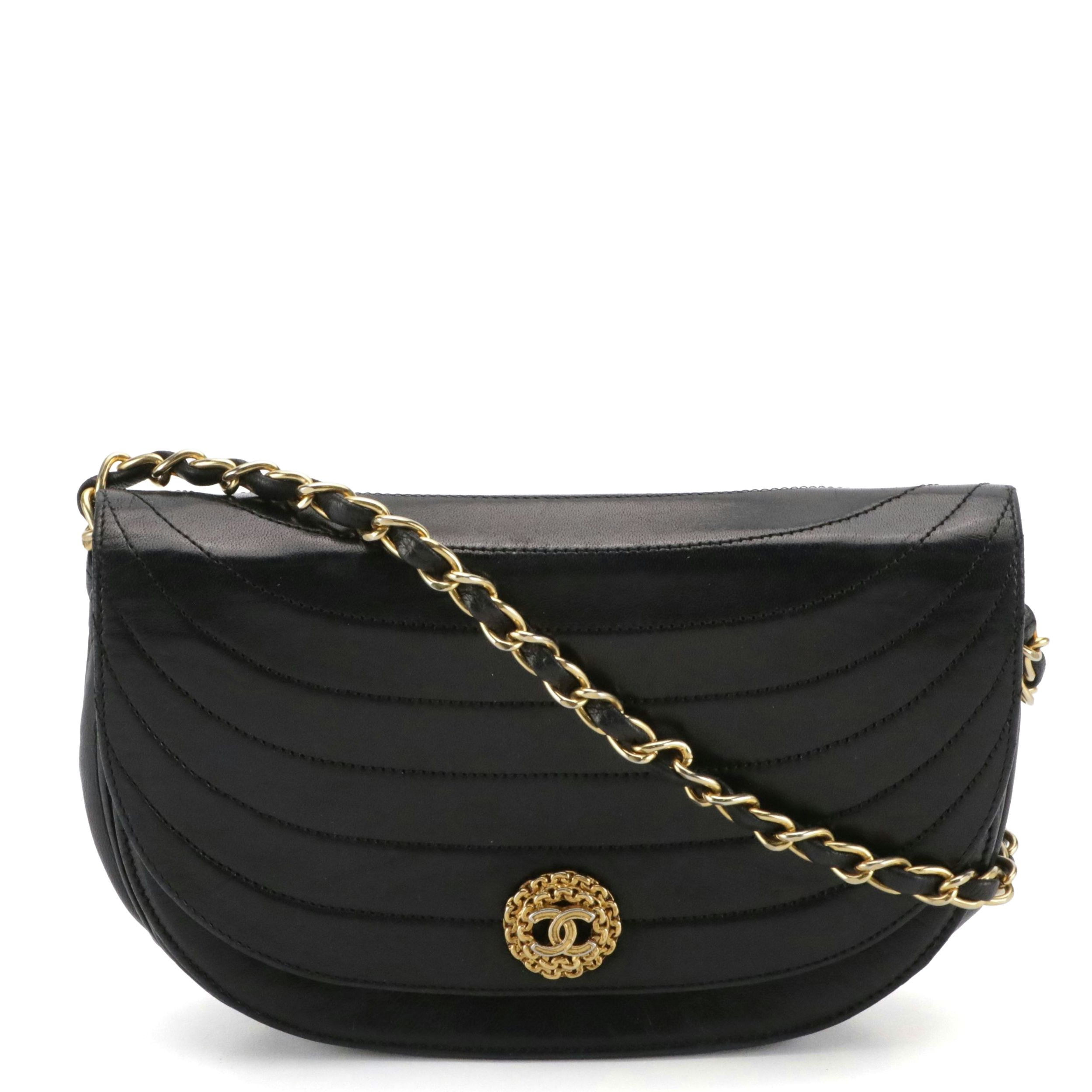 Chanel Half Moon Flap Bag in Quilted Lambskin Leather with Box