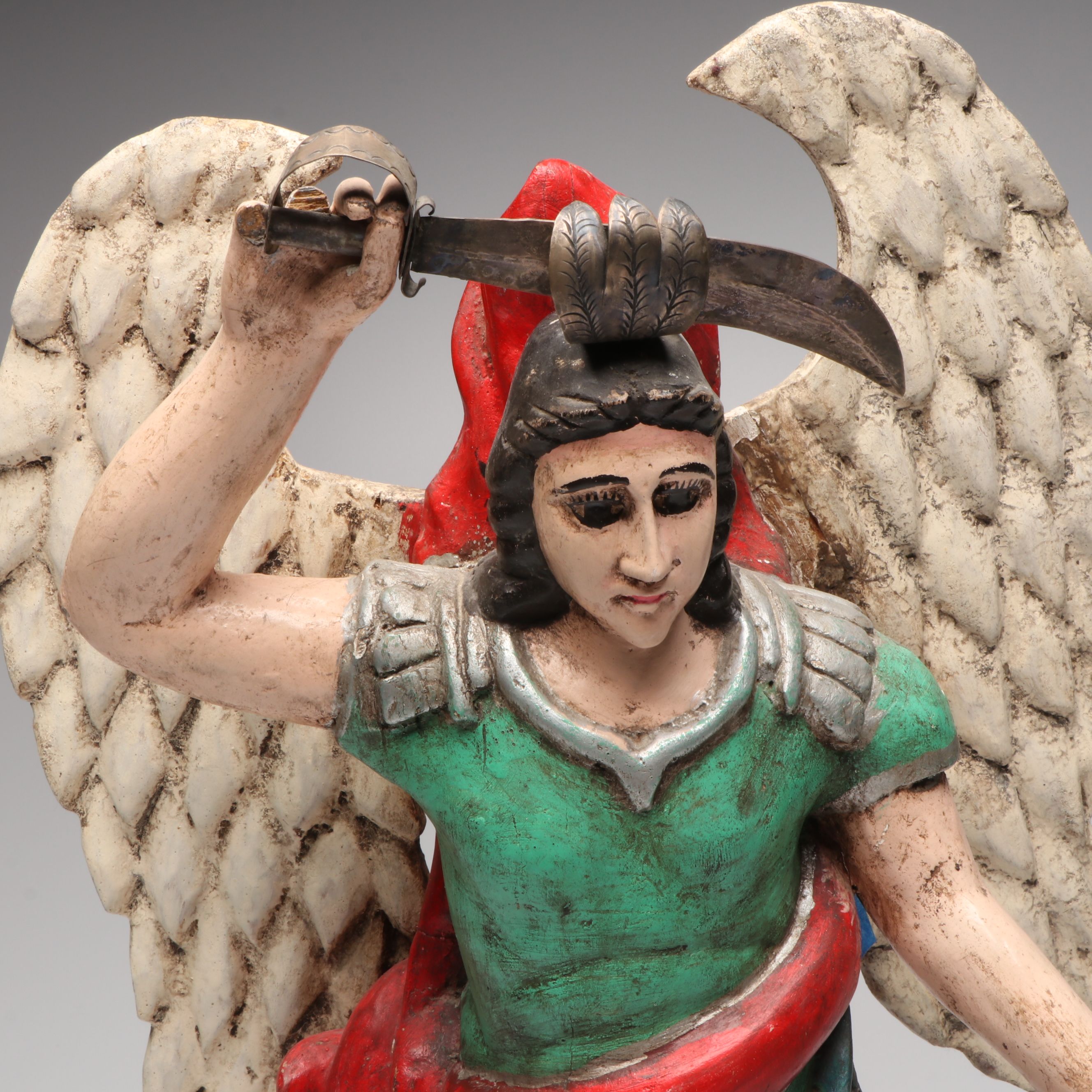 Spanish Style Carved Polychrome Wood Saint Expeditus Statue