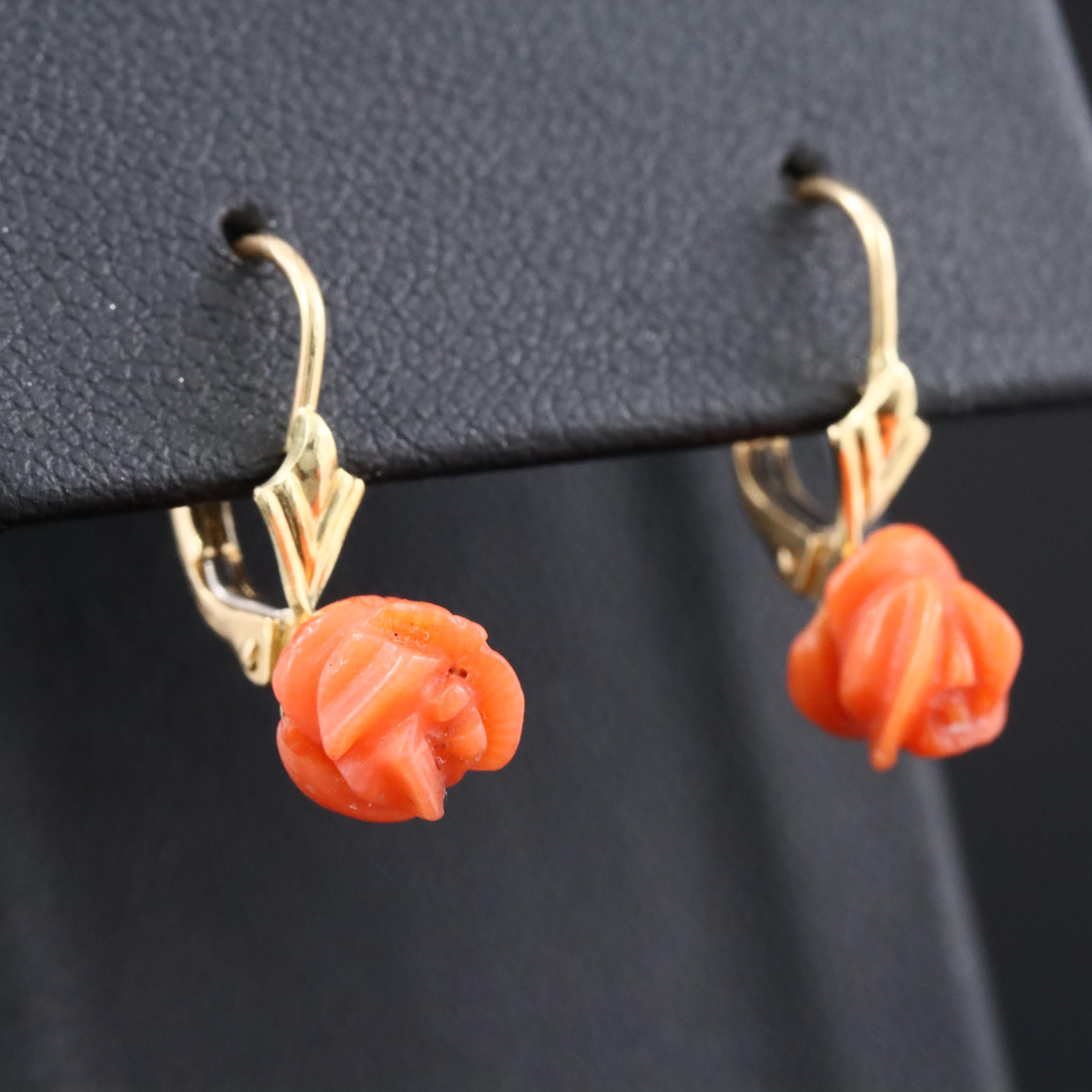 18K Coral Rosette Earrings