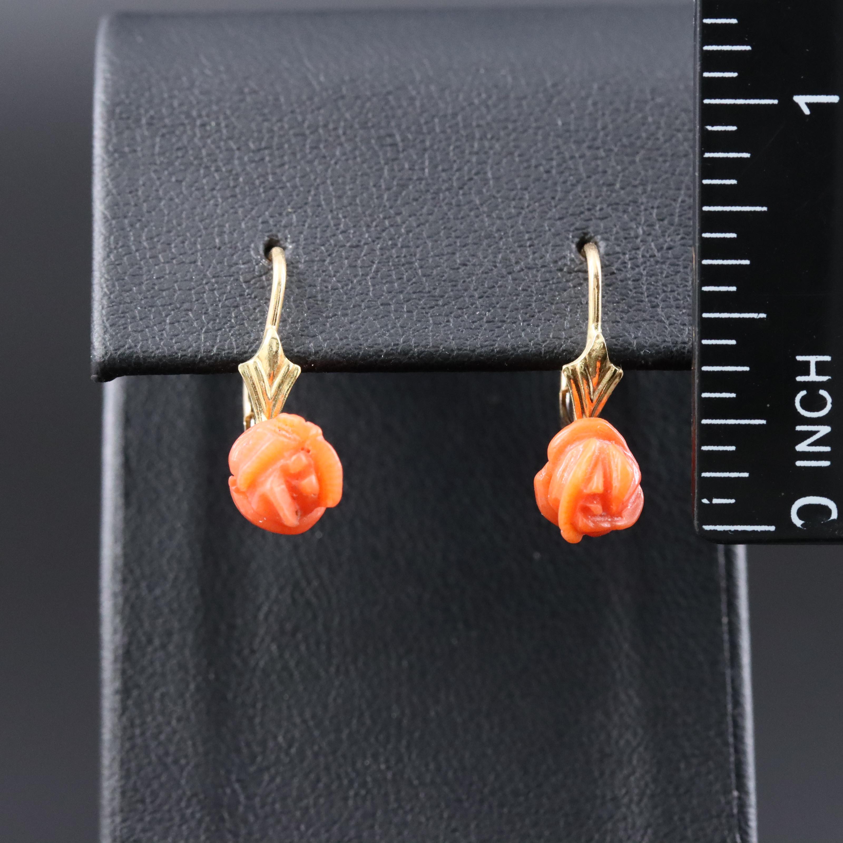 18K Coral Rosette Earrings