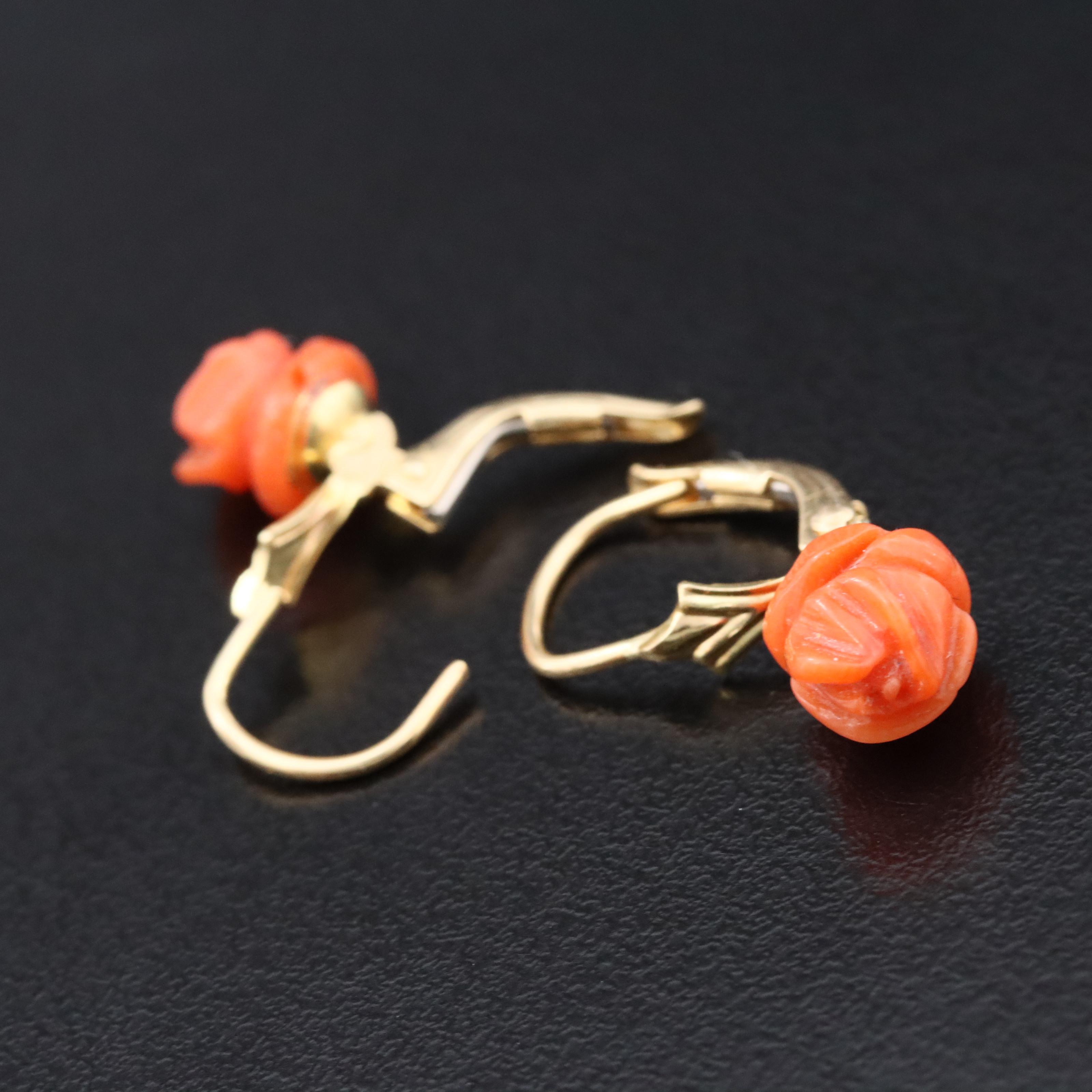 18K Coral Rosette Earrings