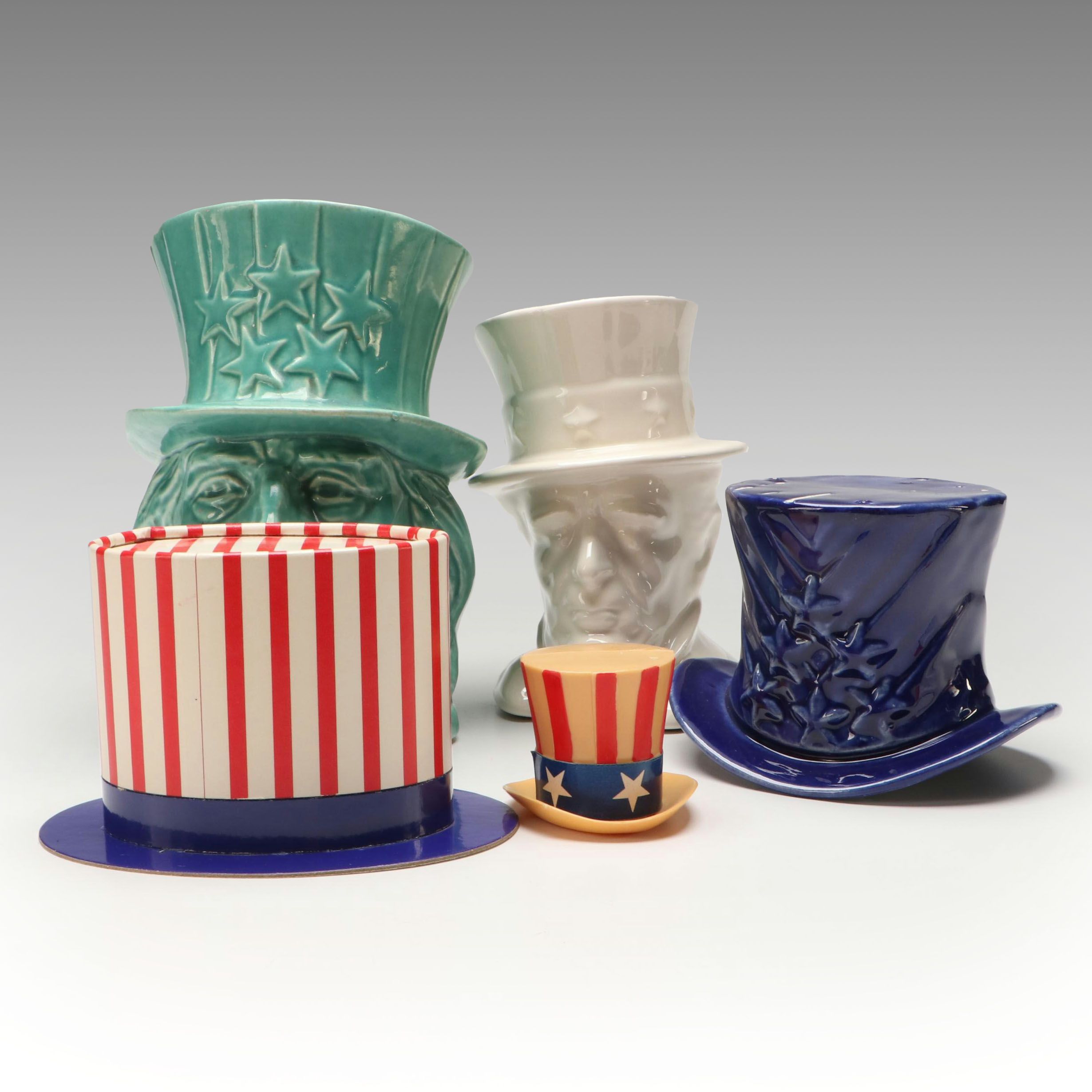 McCoy Pottery and Other Uncle Sam Ceramic Vases with Top Hats