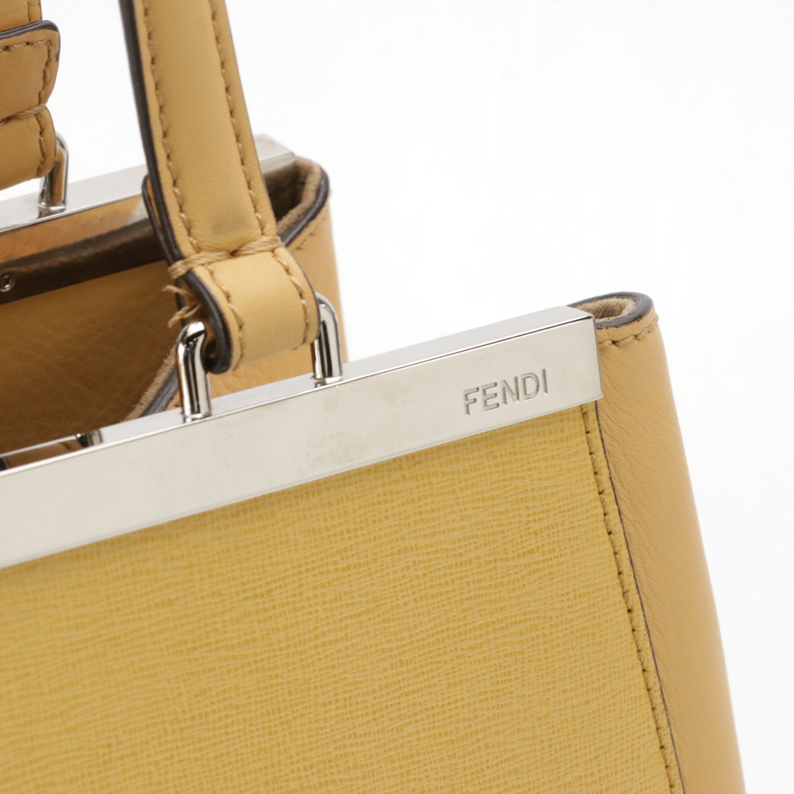 Fendi 2Jours Handbag in Yellow Textured and Smooth Leather