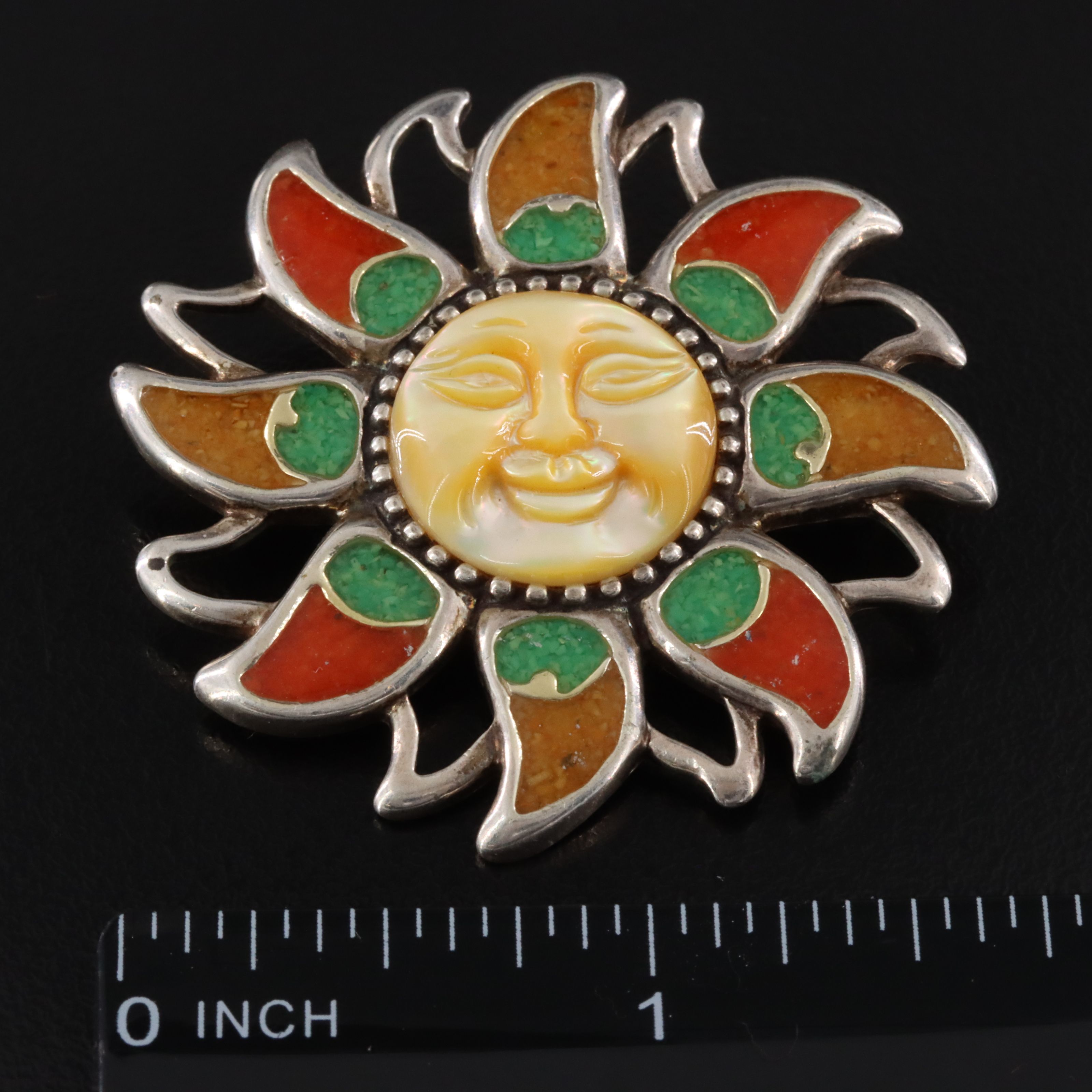 Relios Sterling Mother-of-Pearl and Inlay Sun Converter Brooch