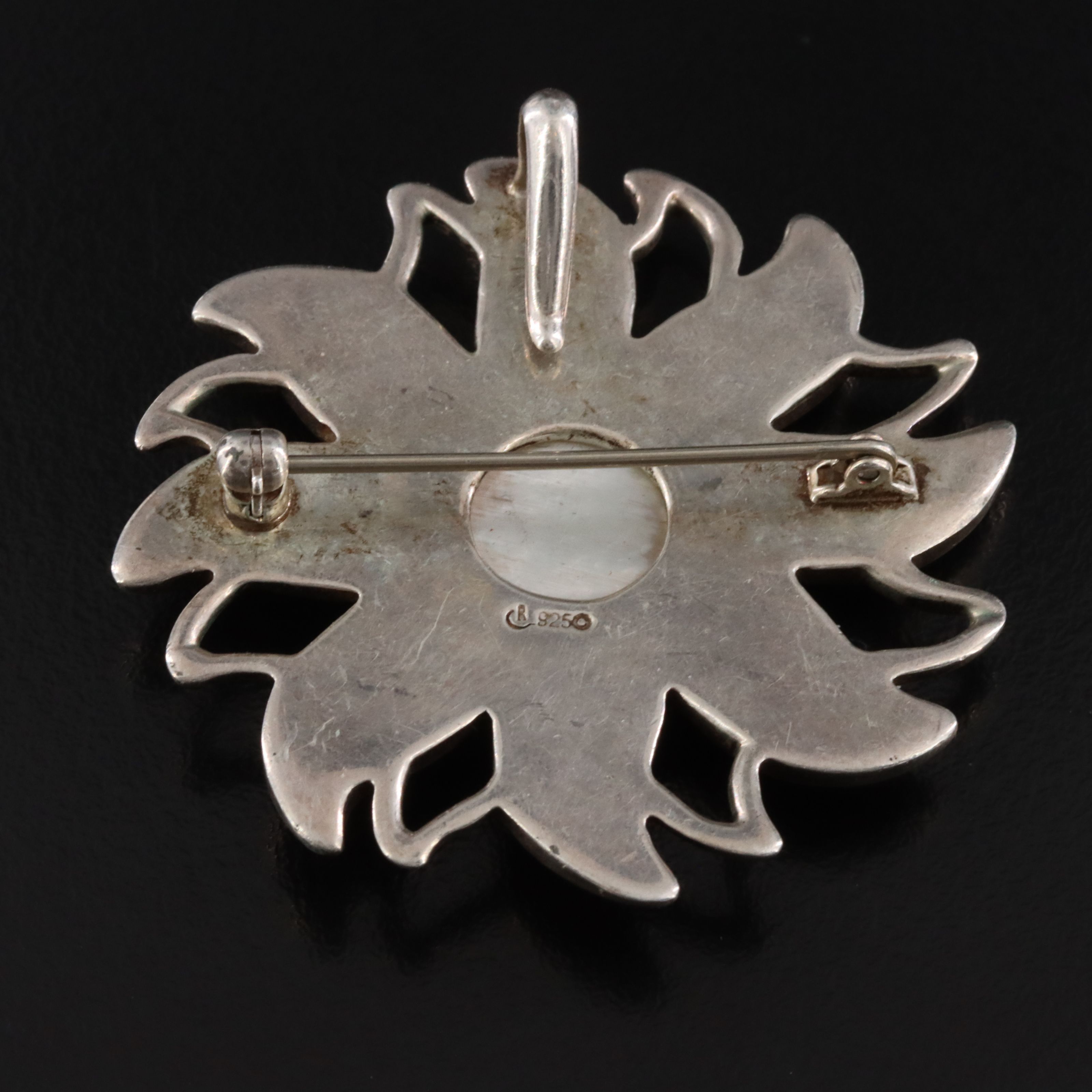 Relios Sterling Mother-of-Pearl and Inlay Sun Converter Brooch
